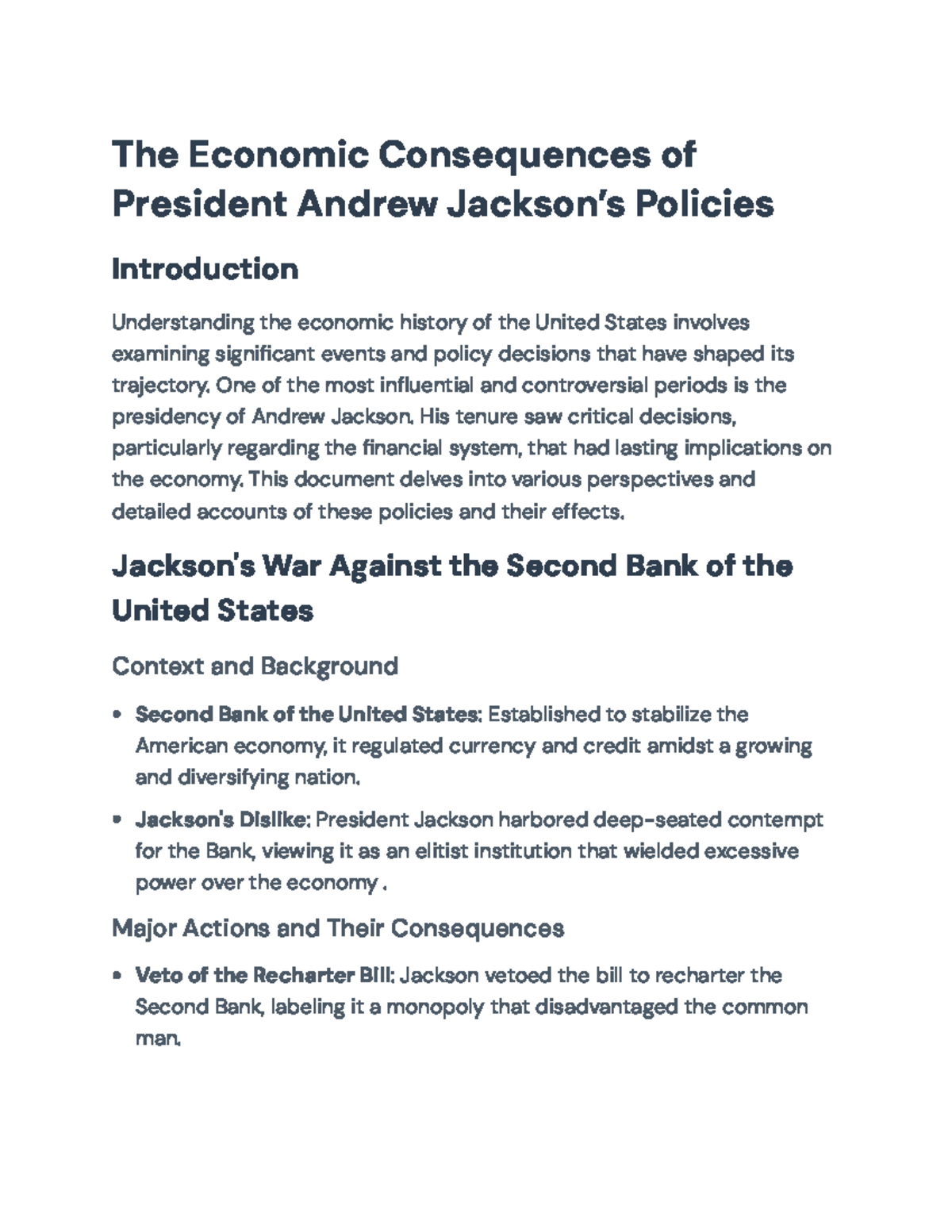 The Economic Consequences of Andrew Jackson's Policies (HIST 101) - The ...