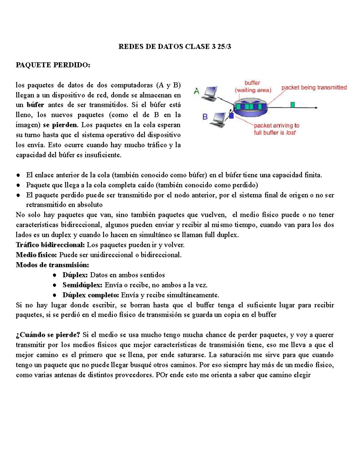 Redes de Datos C3: Paquete Perdido y Rendimiento en Transmisión - Studocu