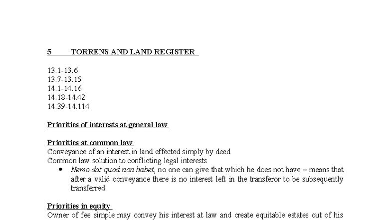 LAW317 Notes: Torrens System & Land Registration Principles - Studocu