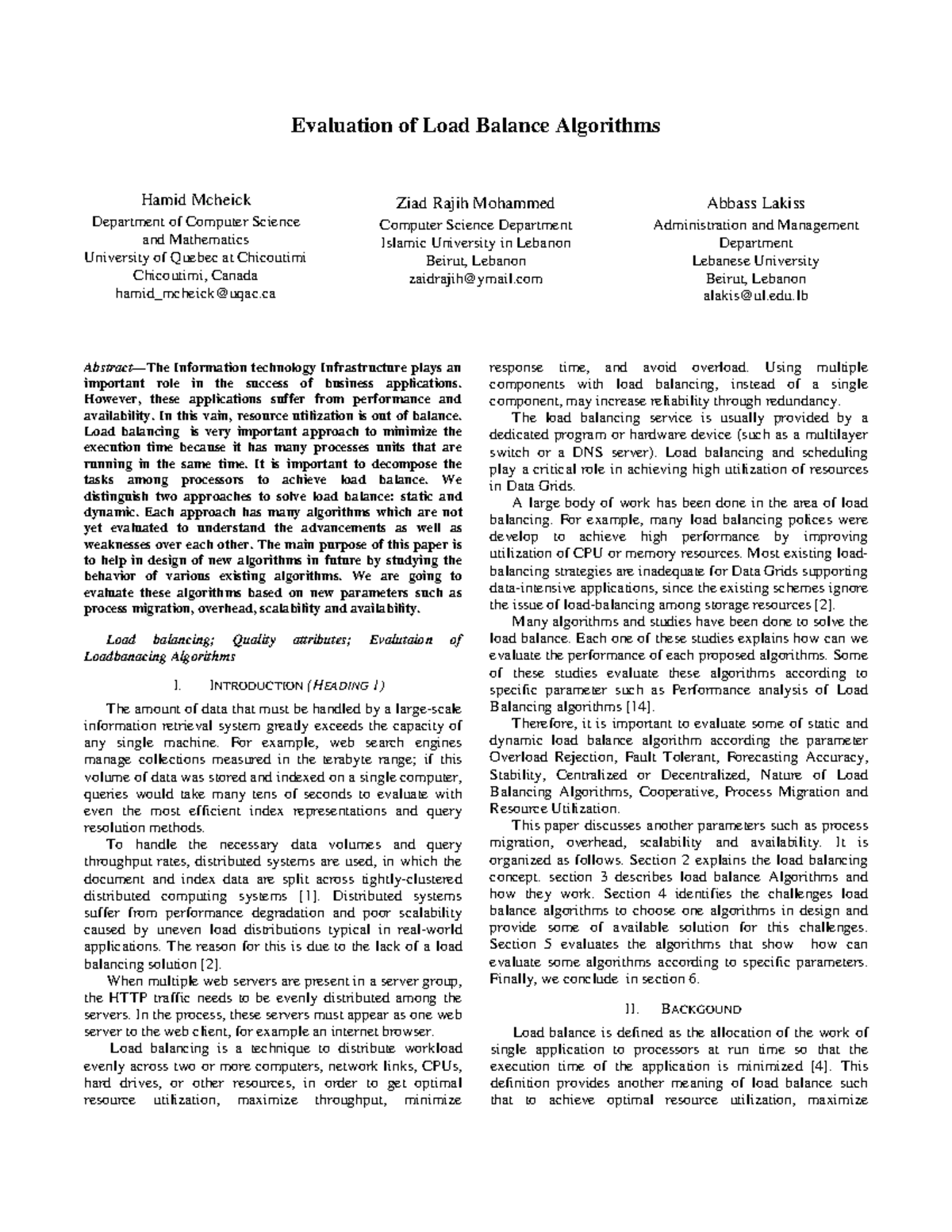 Evaluation of Load Balancing Algorithms: A Comparative Study (CS 2011 ...