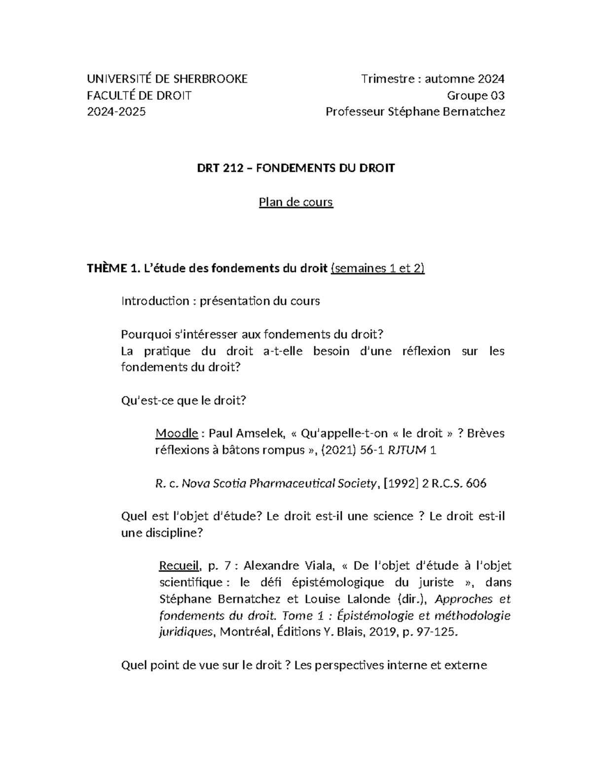 Plan de cours DRT 212 – Fondements du Droit par Stéphane Bernatchez ...