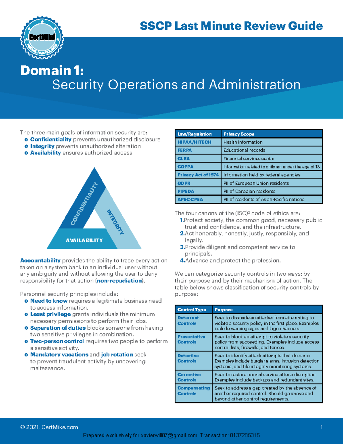 SSCP Last Minute Review Guide: Security Operations & Admin - Studocu