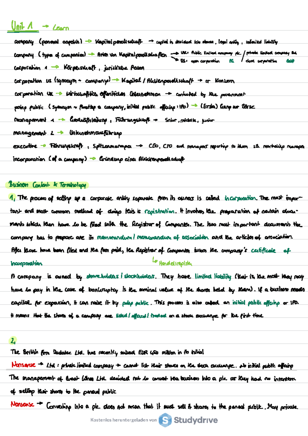 Unit 1 Lecture Notes EBC2: Corporate Structure & Management Concepts ...