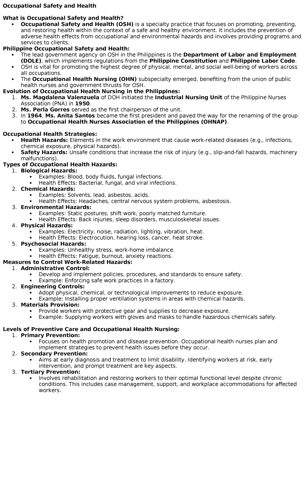 Occupational Safety and Health (OSH) Reviewer: Key Concepts and ...