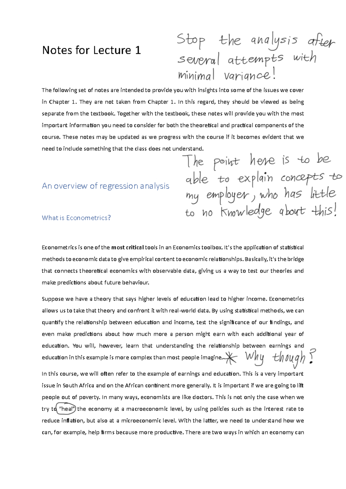 Econometrics+Notes+Lecture+1 - Notes for Lecture 1 The following set of ...
