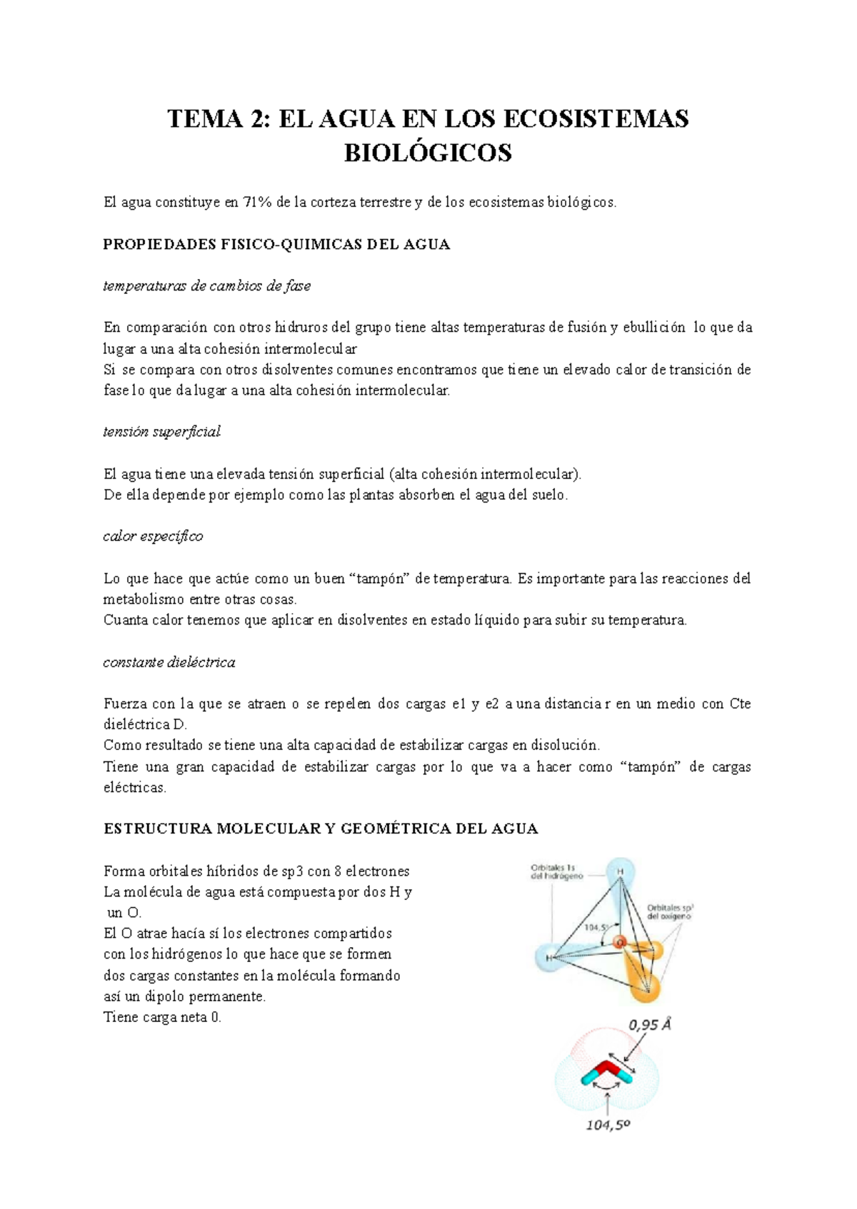 TEMA 2: EL AGUA EN LOS ECOSISTEMAS BIOLÓGICOS - PROPIEDADES Y ...
