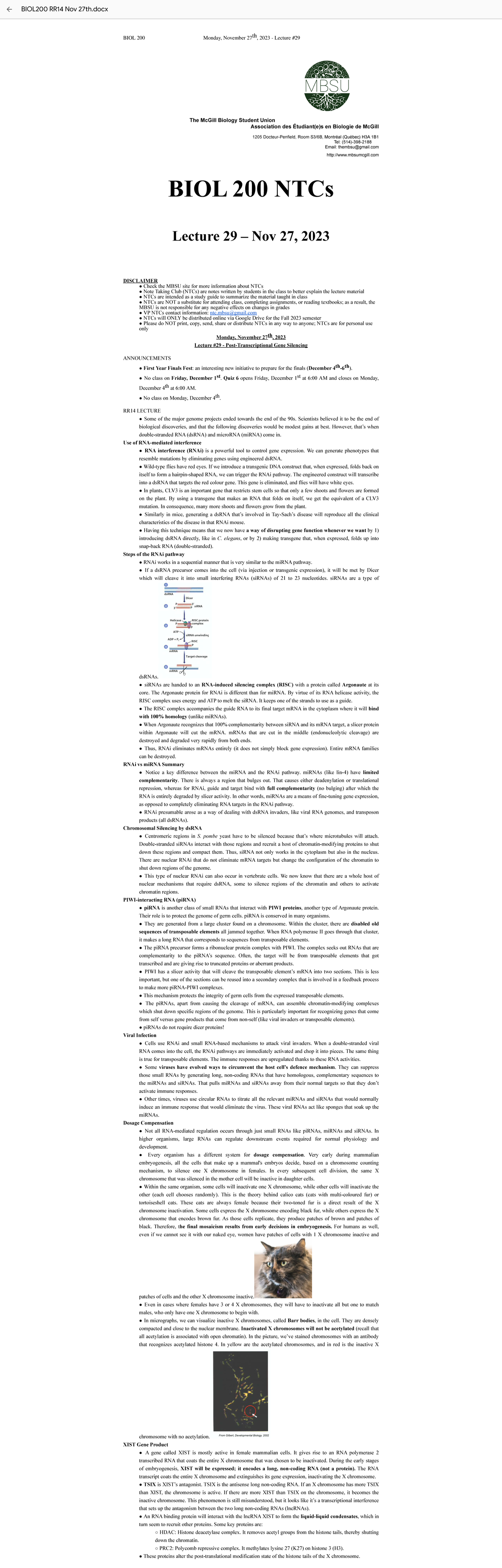 BIOL200 RR14 Lecture 29 - Post-Transcriptional Gene Silencing Notes ...