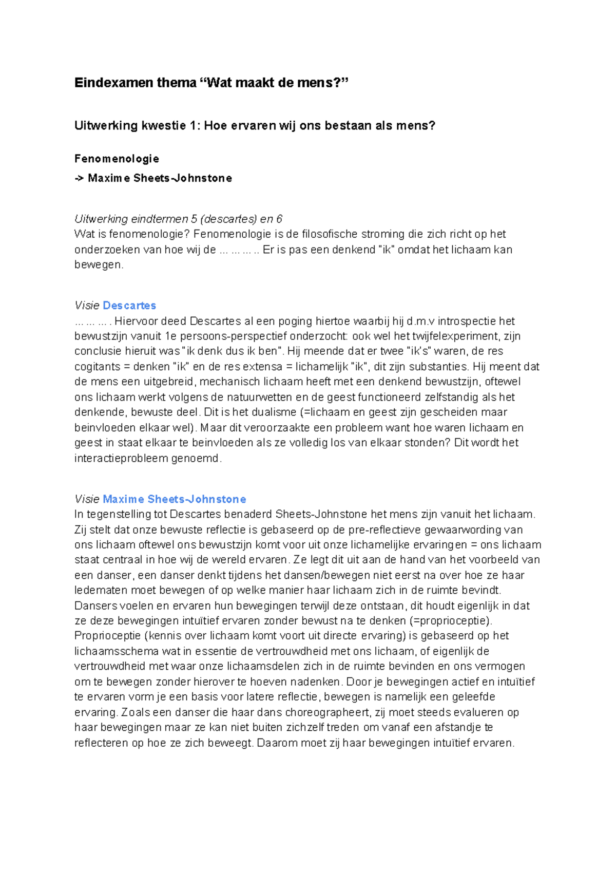 Eindtermen Filosofie 2026 VWO: Fenomenologie en Mensbeeld - Studeersnel