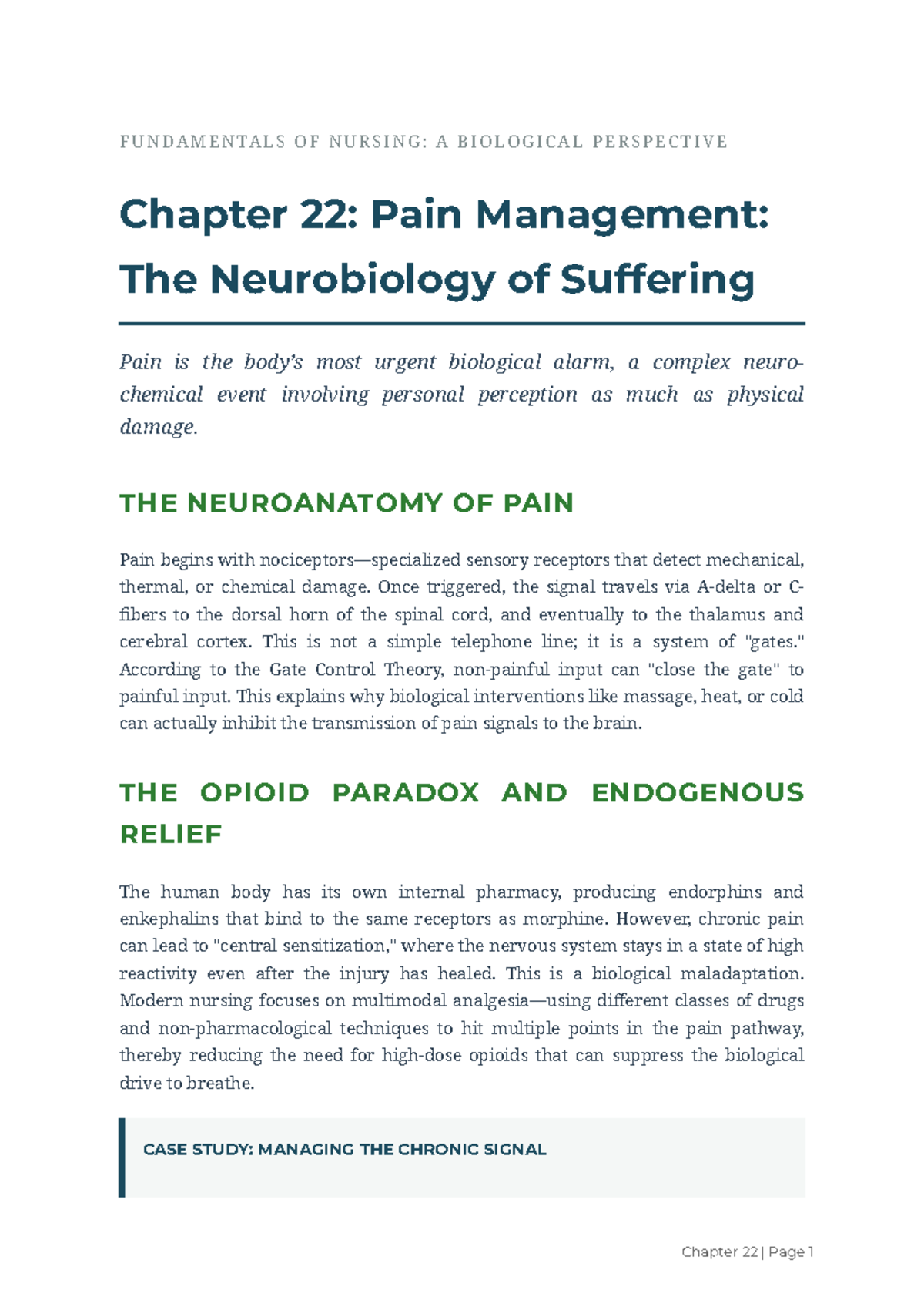 Fundamentals of Nursing: Chapter 22 - Pain Management Insights - Studocu