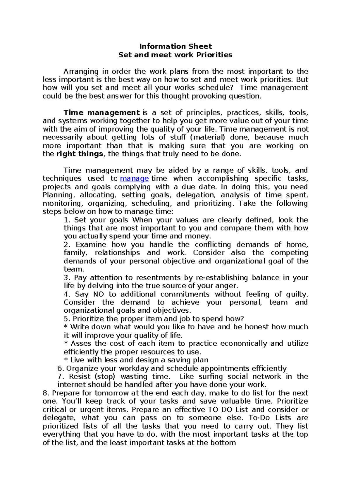 Information Shee1-2 - NONE - Information Sheet Set and meet work ...