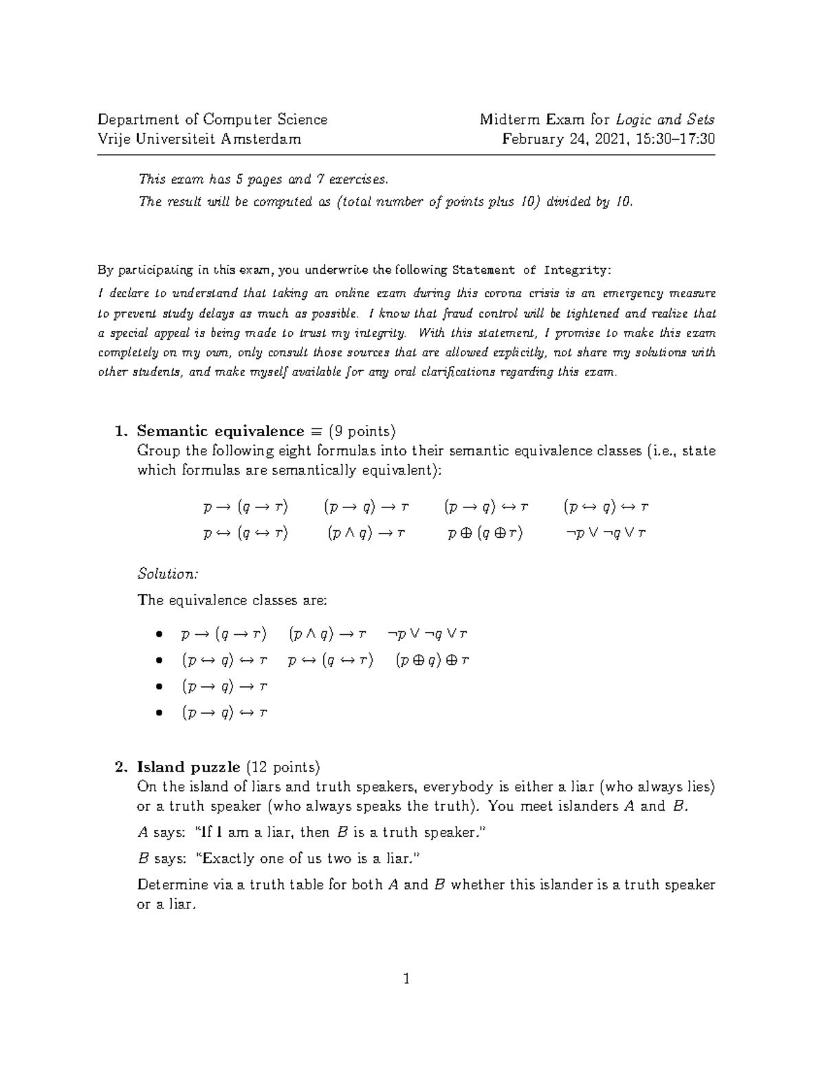 CS Midterm Exam Solutions: Logic and Sets - Vrije Universiteit 2021 ...
