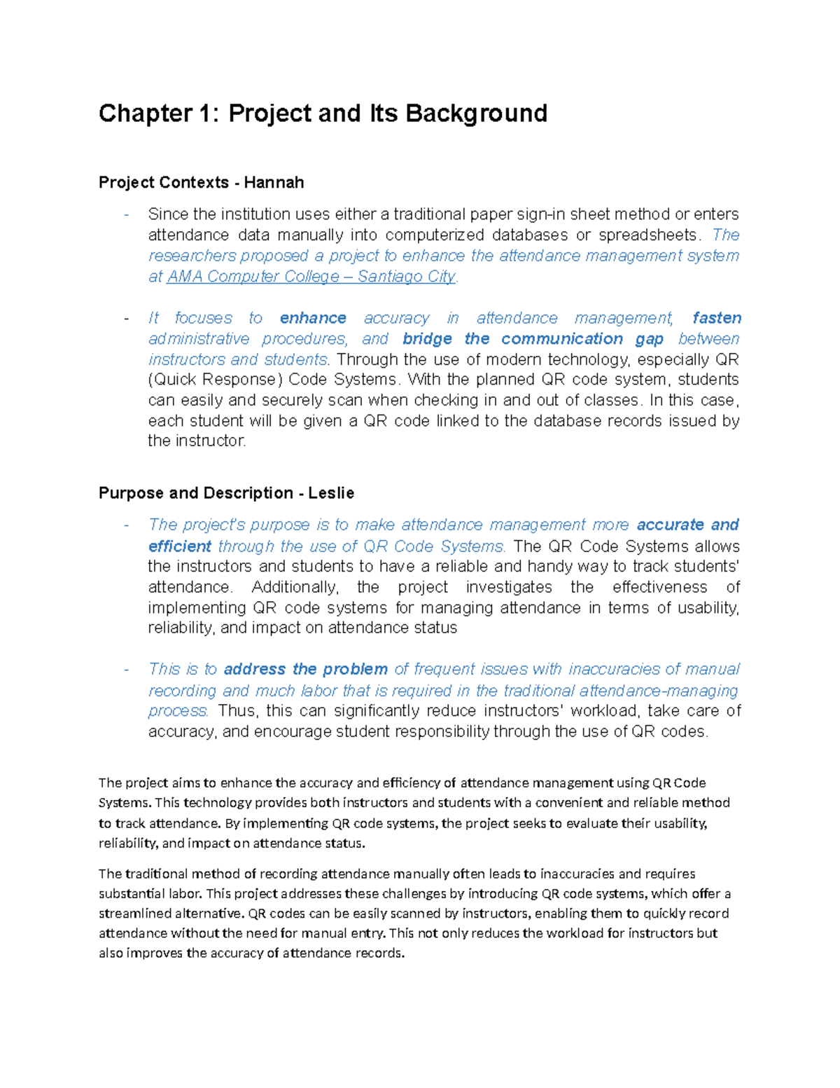 Pre-Oral-Explanations - Chapter 1: Project and Its Background Project ...