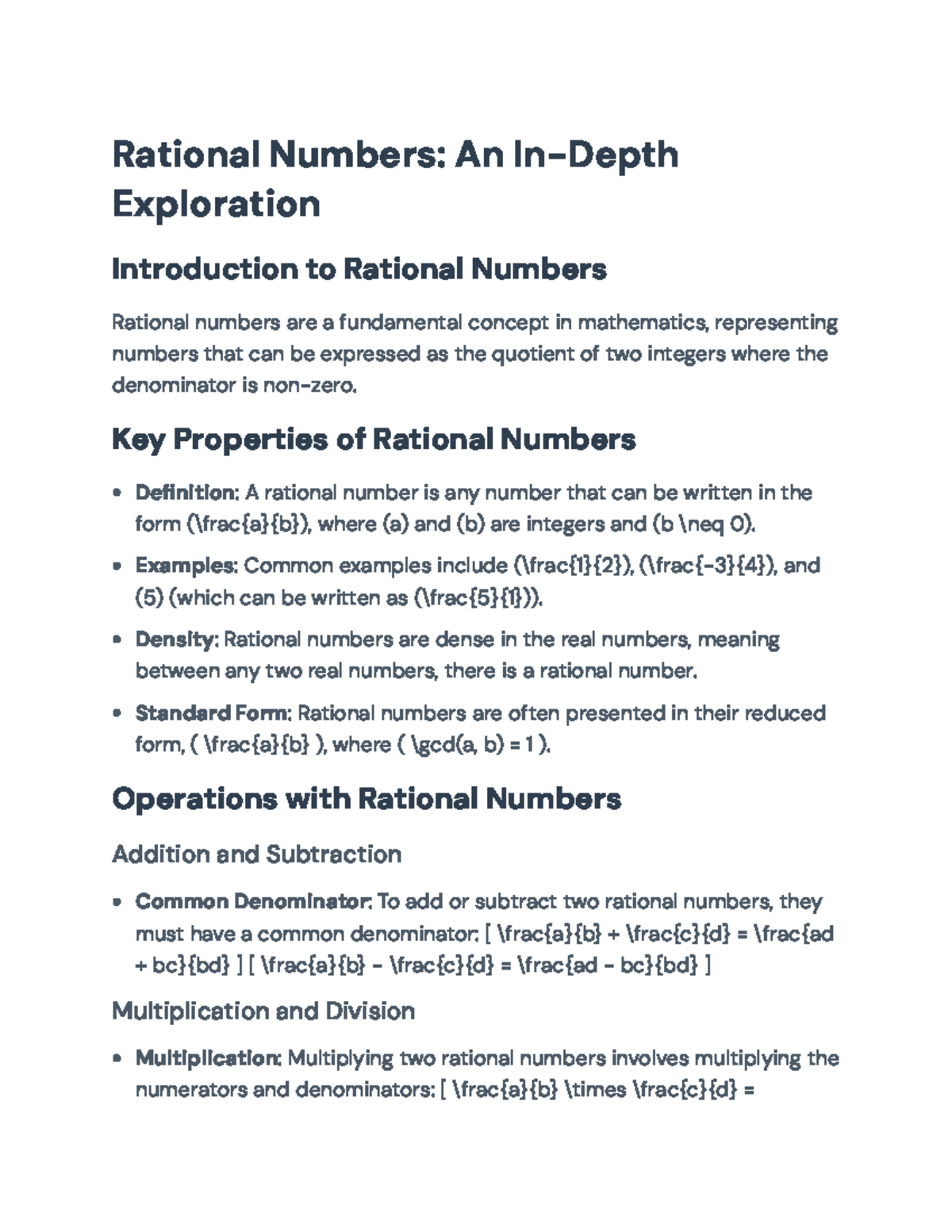 Rational Numbers (MATH101): Concepts & Operations Overview - Studocu