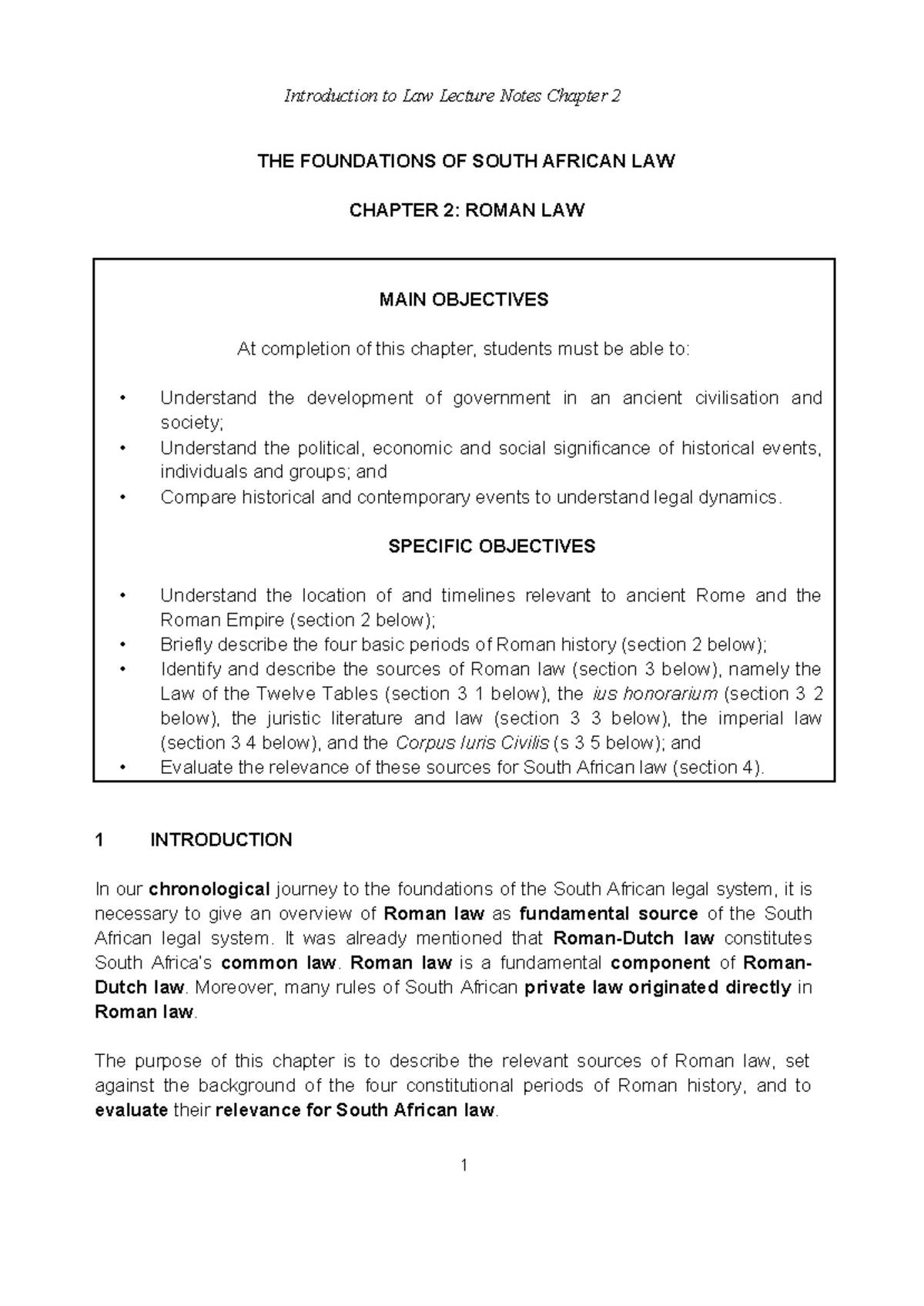 Chapter 2 Roman Law - Summary Introduction to Law 101 - THE FOUNDATIONS ...