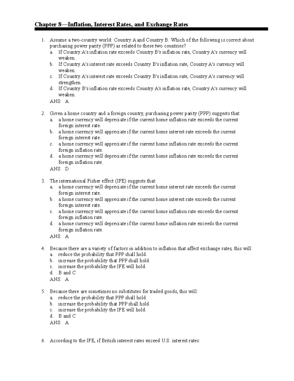 Chapter 8 - Inflation, Interest & Exchange Rates Analysis - Studocu