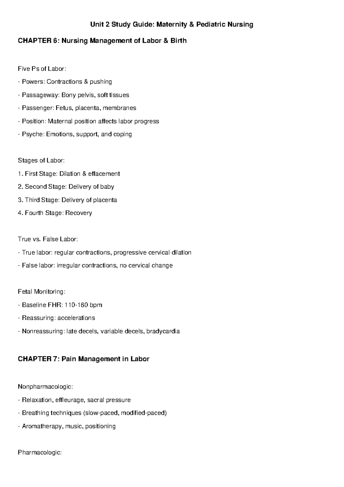 Unit 2 Study Guide: Maternity Pediatric Nursing Overview - Studocu
