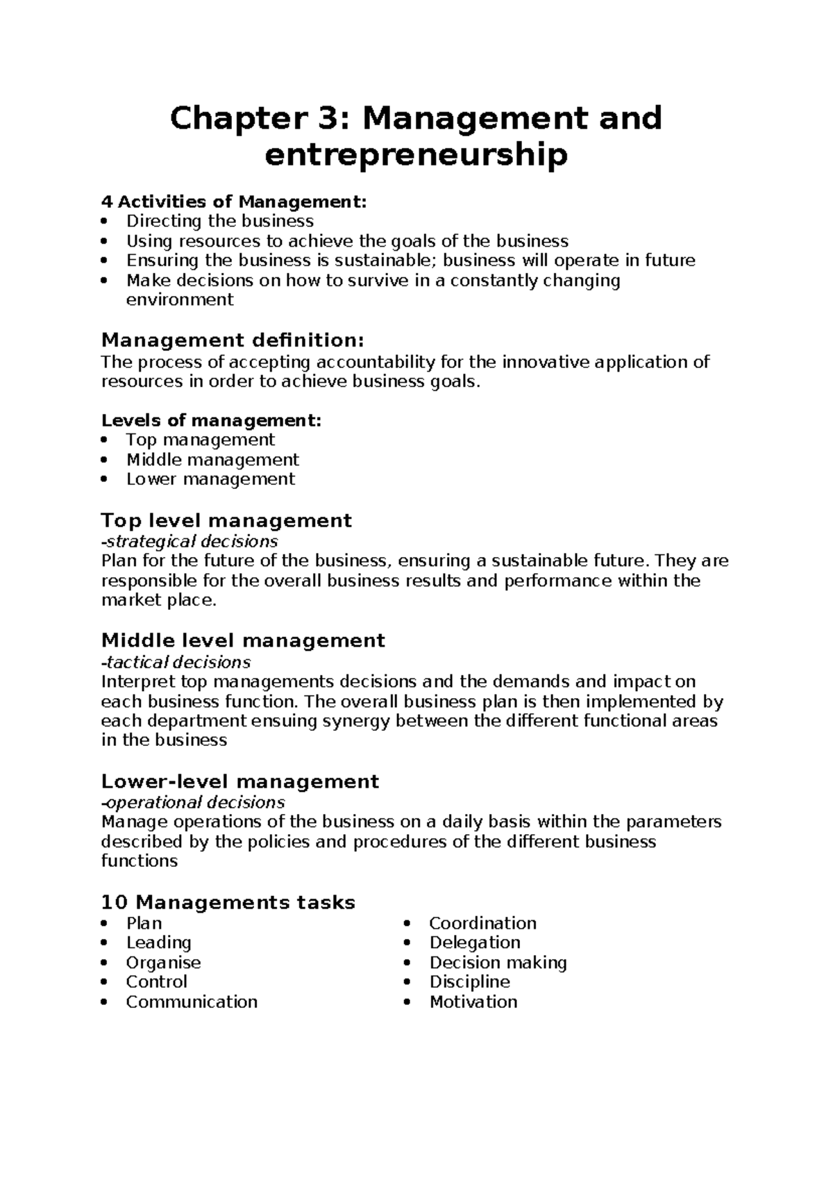 Chapter 3: Management & Entrepreneurship - Key Concepts and Activities ...