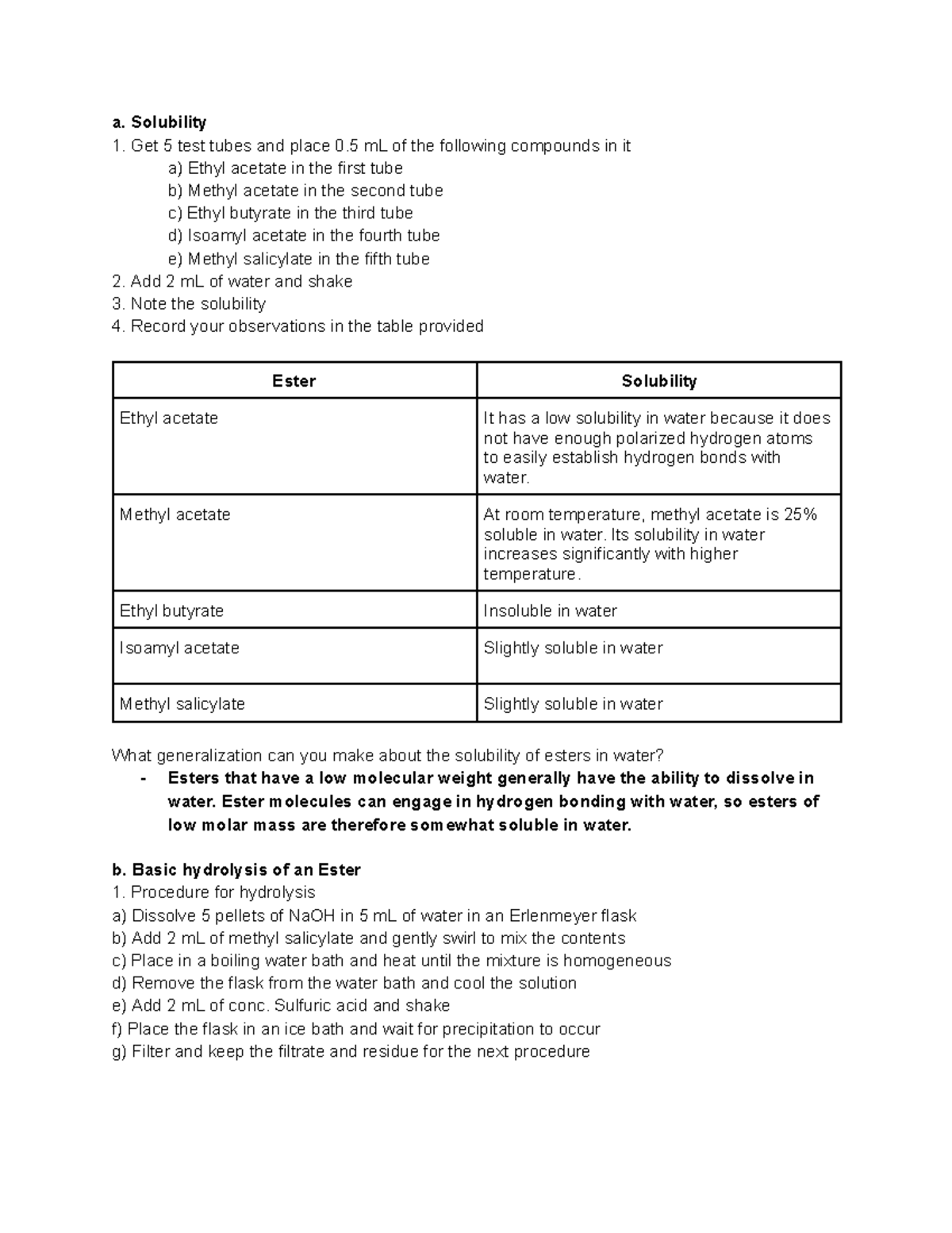 2728 - Lab Activity on Solubility & Hydrolysis of Organic Compounds ...
