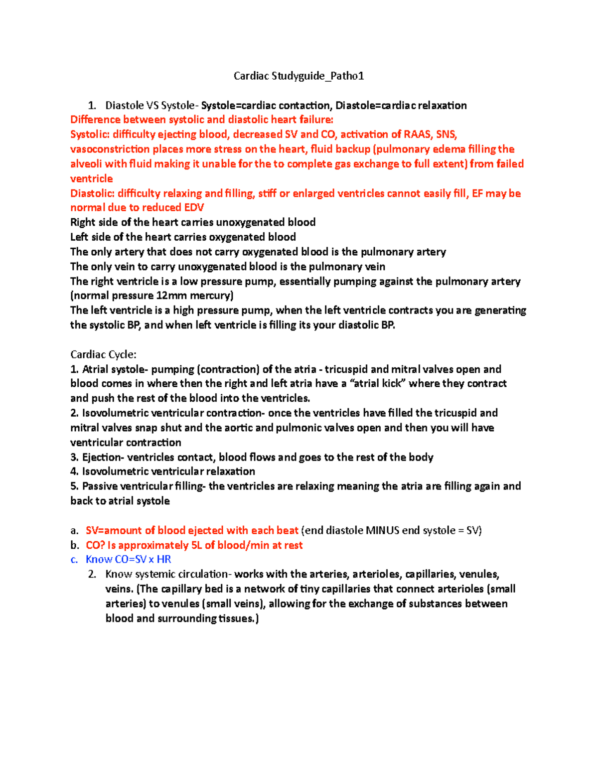 Cardiac Physiology & Pathophysiology Study Guide - Exam 1 Notes - Studocu