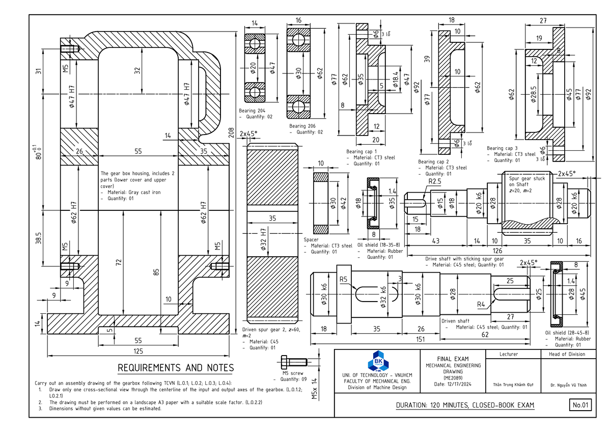 ME2089 Final Exam: Gearbox Assembly Drawing Requirements and Notes ...