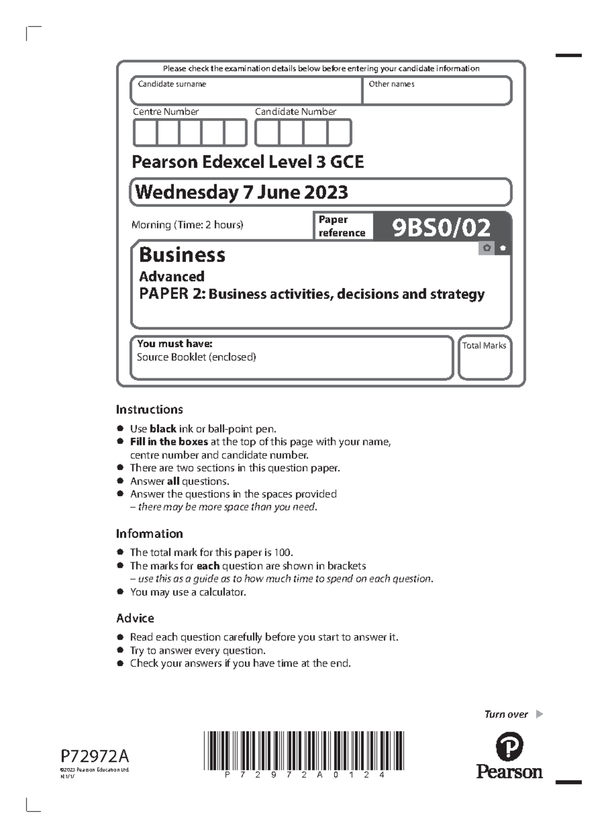2023 Pearson Edexcel A Level Business Paper 2 Exam Questions - Studocu