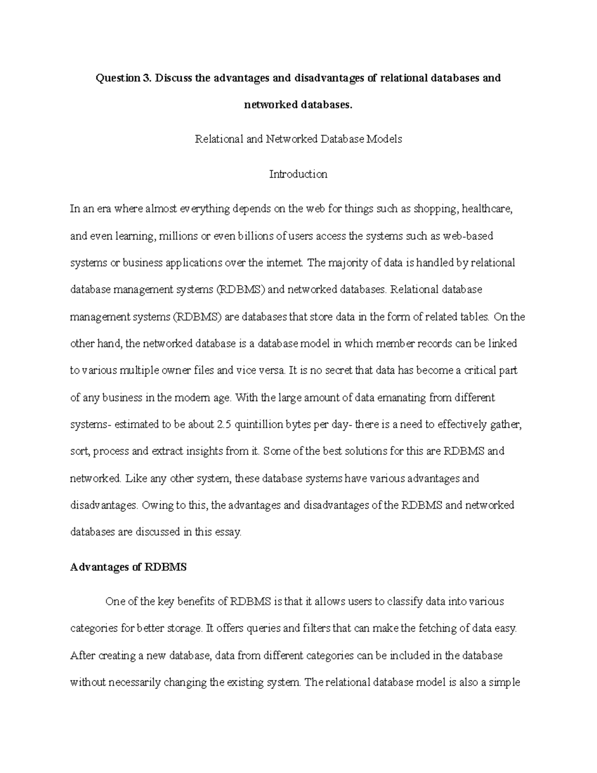 Database Systems Essay: Pros and Cons of RDBMS & Networked Databases ...