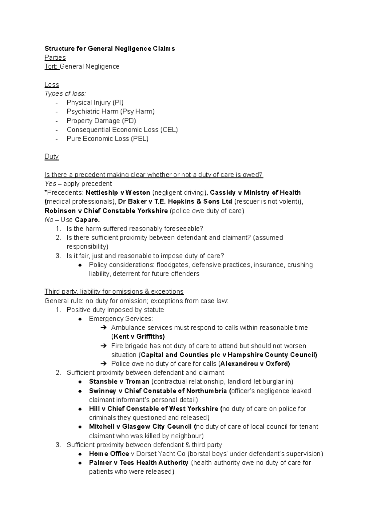 Structure for General Negligence Claims in Tort Law - Studocu
