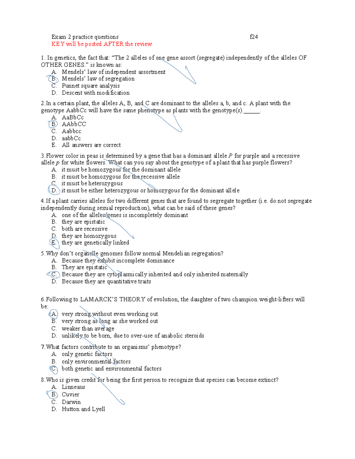 Practice Exam 2: Genetics and Evolution Key Concepts - Studocu