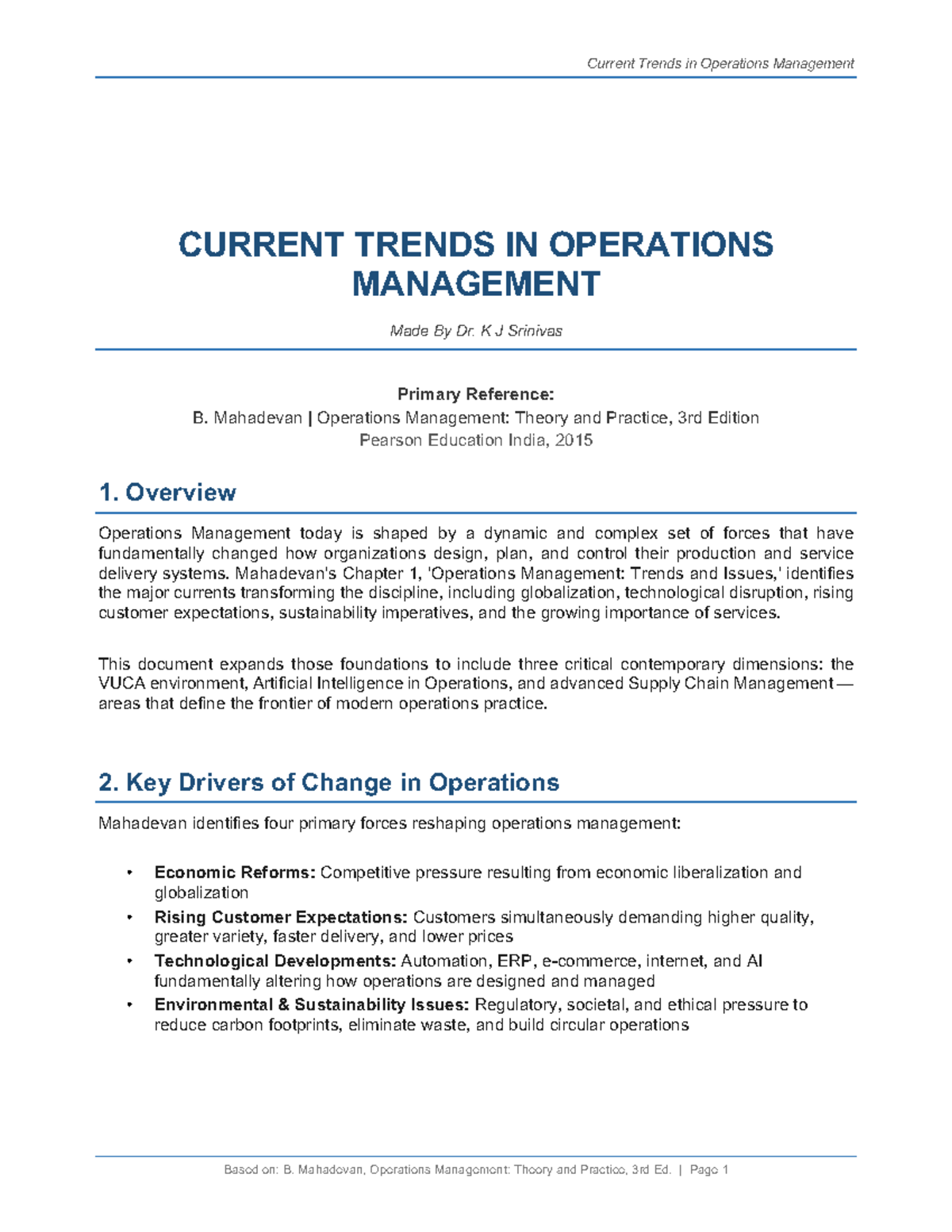 Current Trends in Operations Management: Insights and Innovations - Studocu