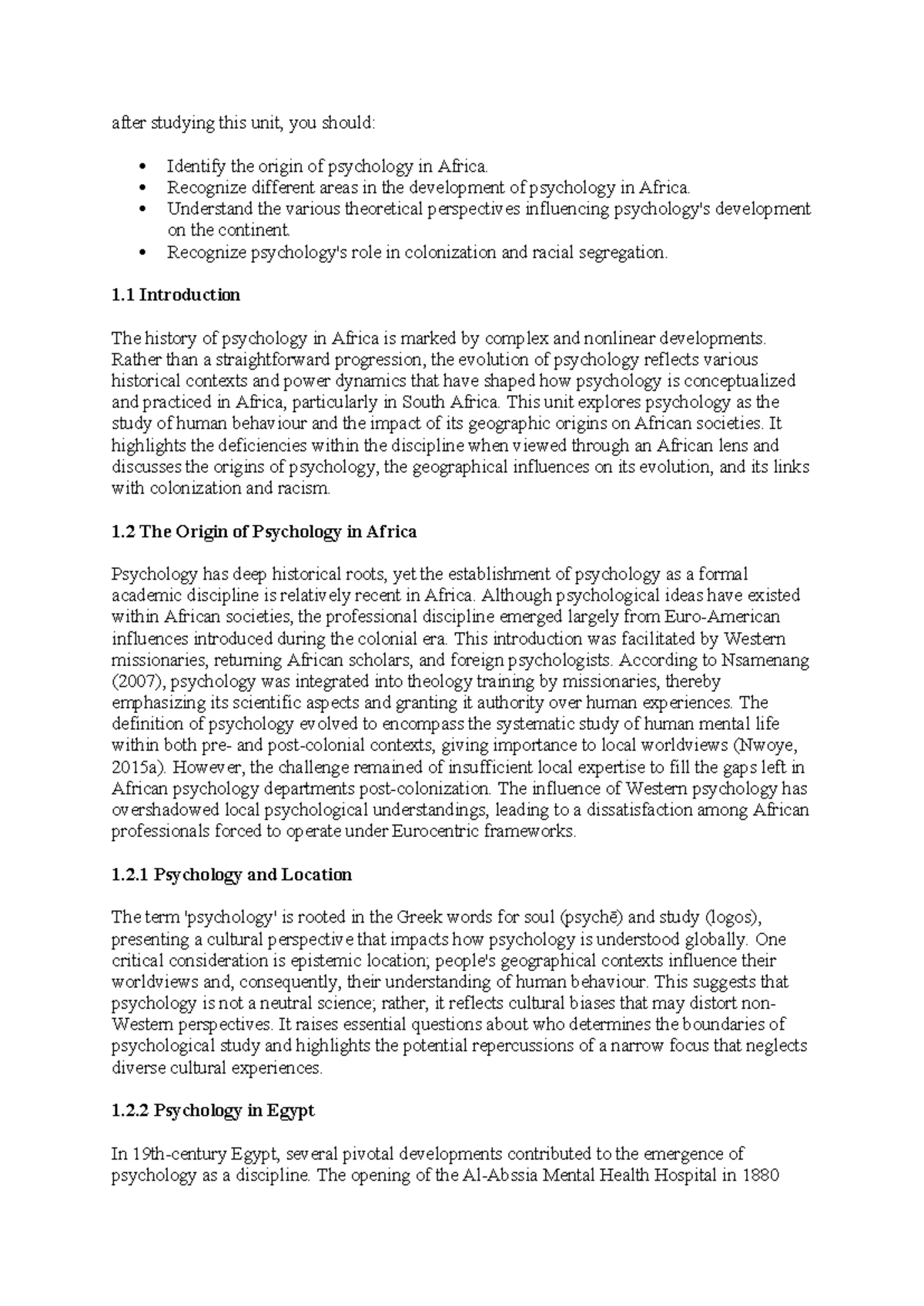 Unit 1 - Understanding the Historical Context of Psychology in Africa ...