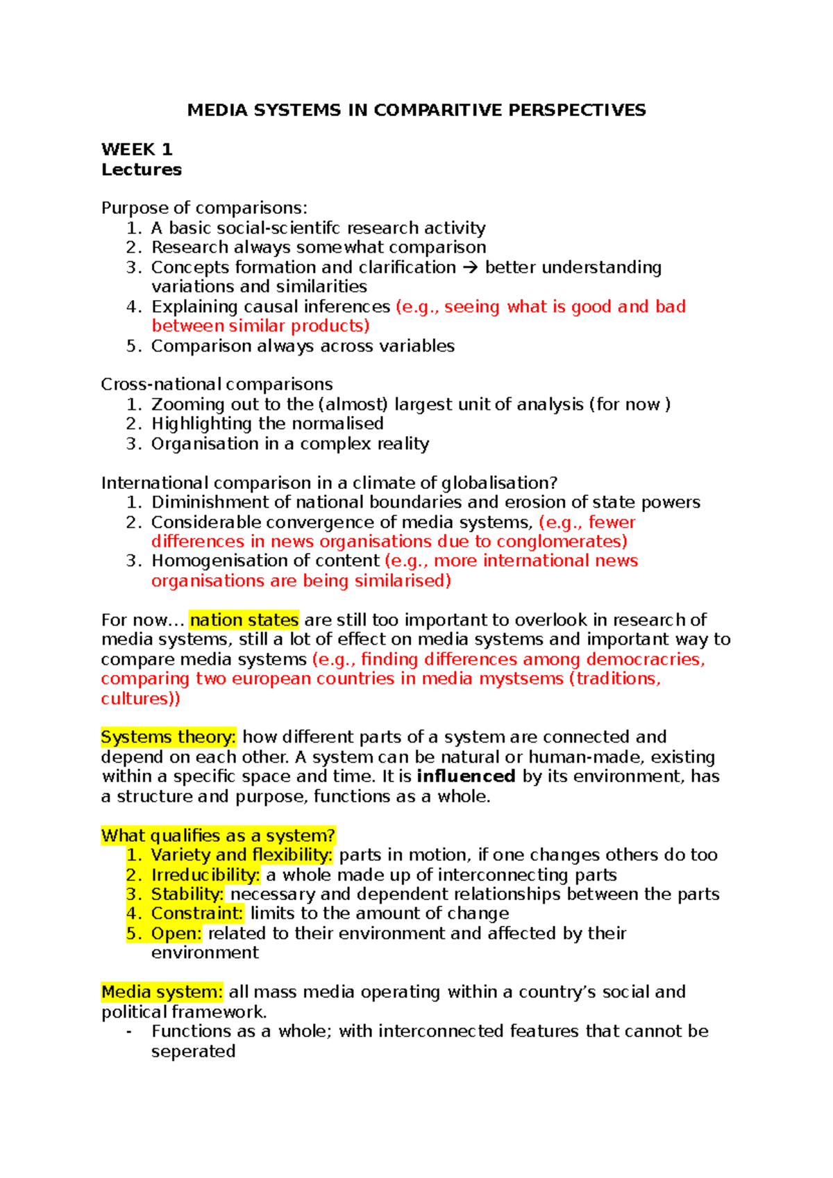 MSCP Lecture Notes: Comparative Media Systems Overview - Studeersnel