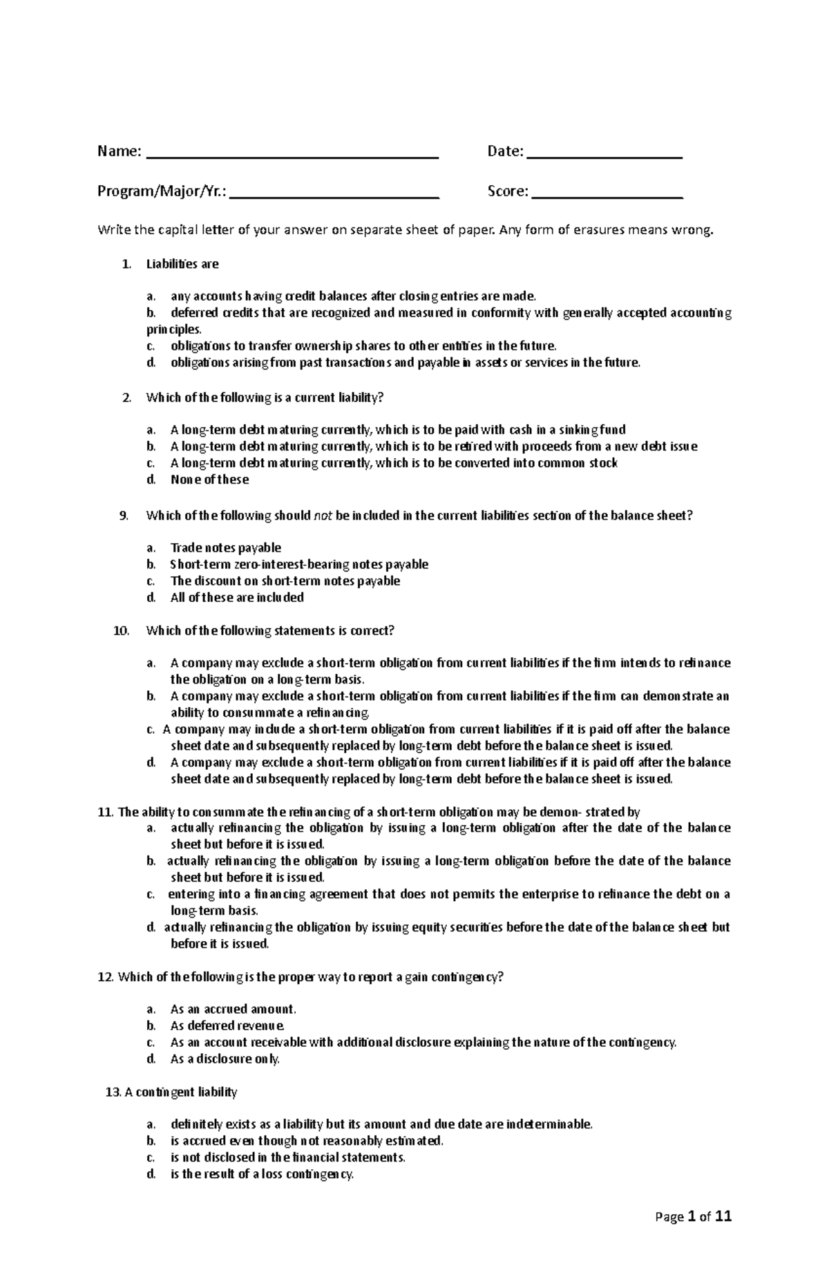 Final Exam Practice Material for Intermediate Accounting (FIN 201 ...