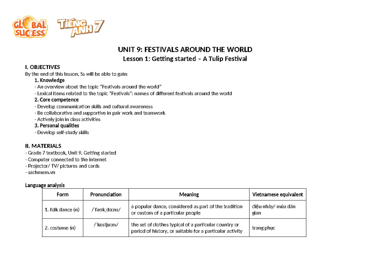 TA7-Unit 9 - english for everyone - UNIT 9: FESTIVALS AROUND THE WORLD ...