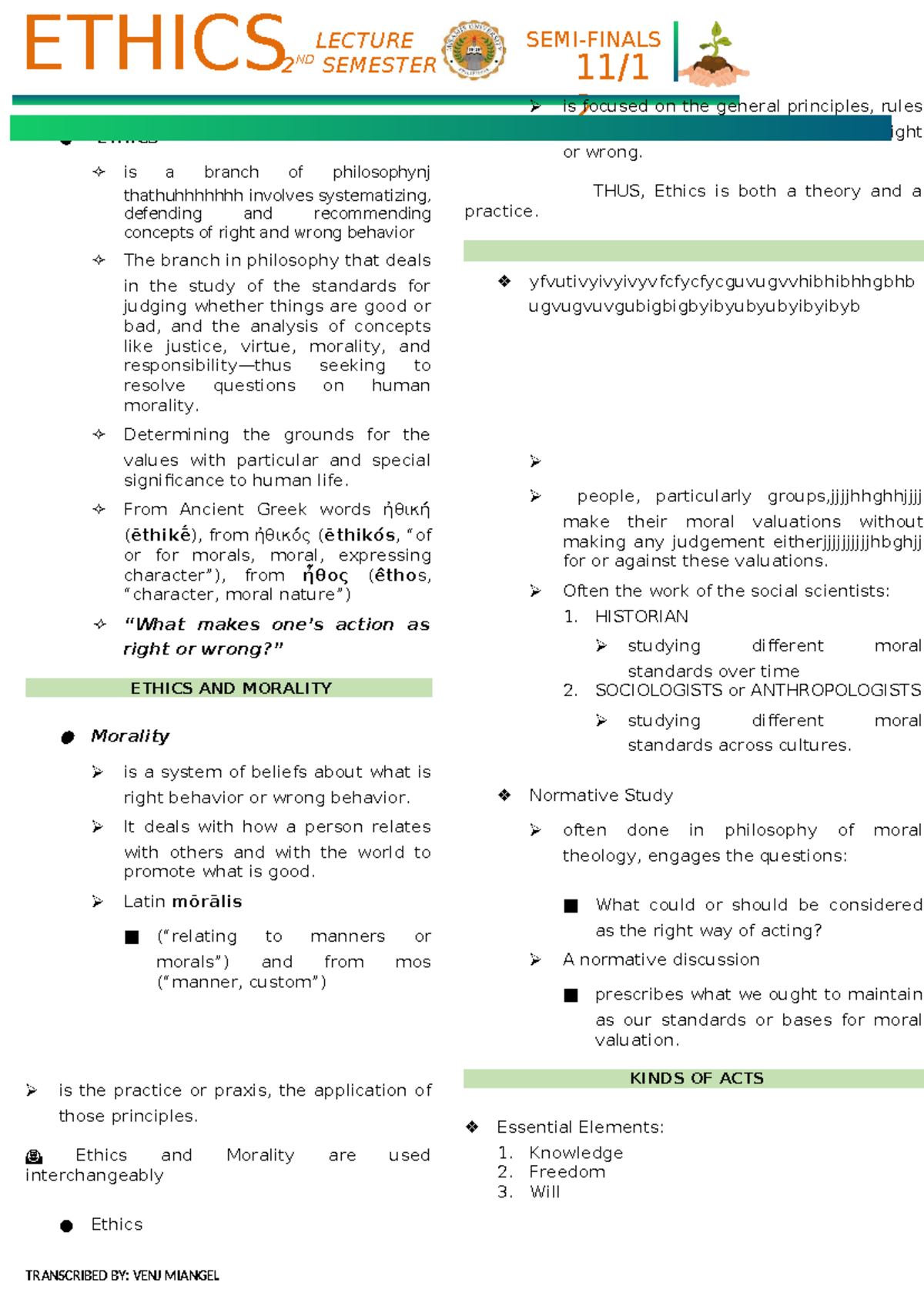 Ethics copy - ETHICS 11/ 2 2 ND SEMESTER ETHICS is a branch of ...