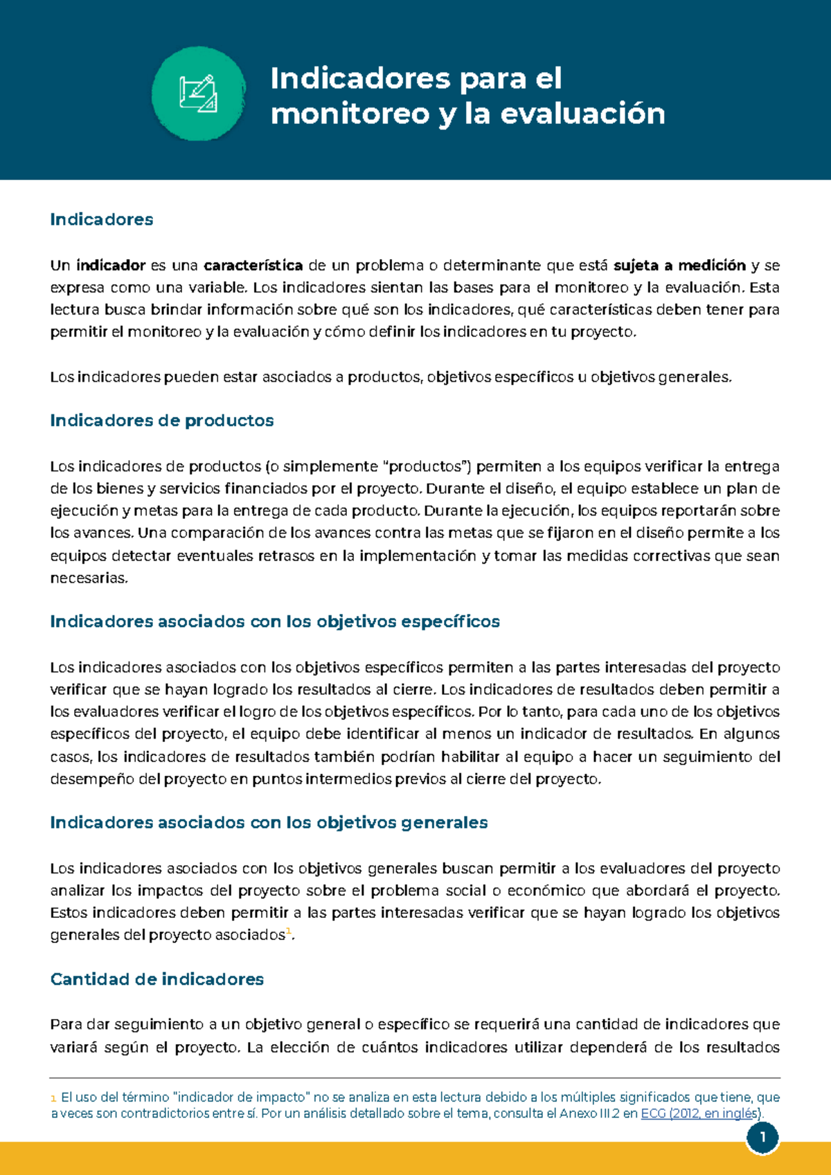 Indicadores para el Monitoreo y Evaluación de Proyectos - Studocu