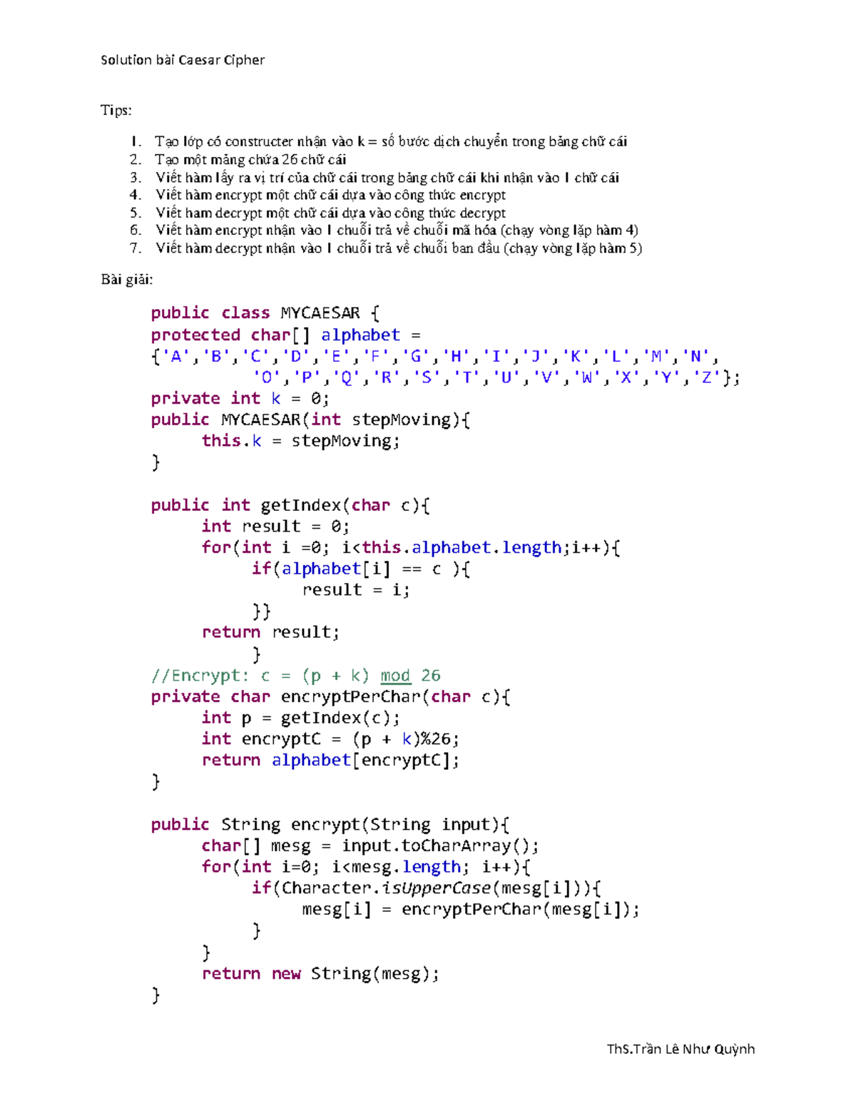 Solution Caesar - .... - Solution bài Caesar Cipher ThSần Lê Như Quỳnh ...