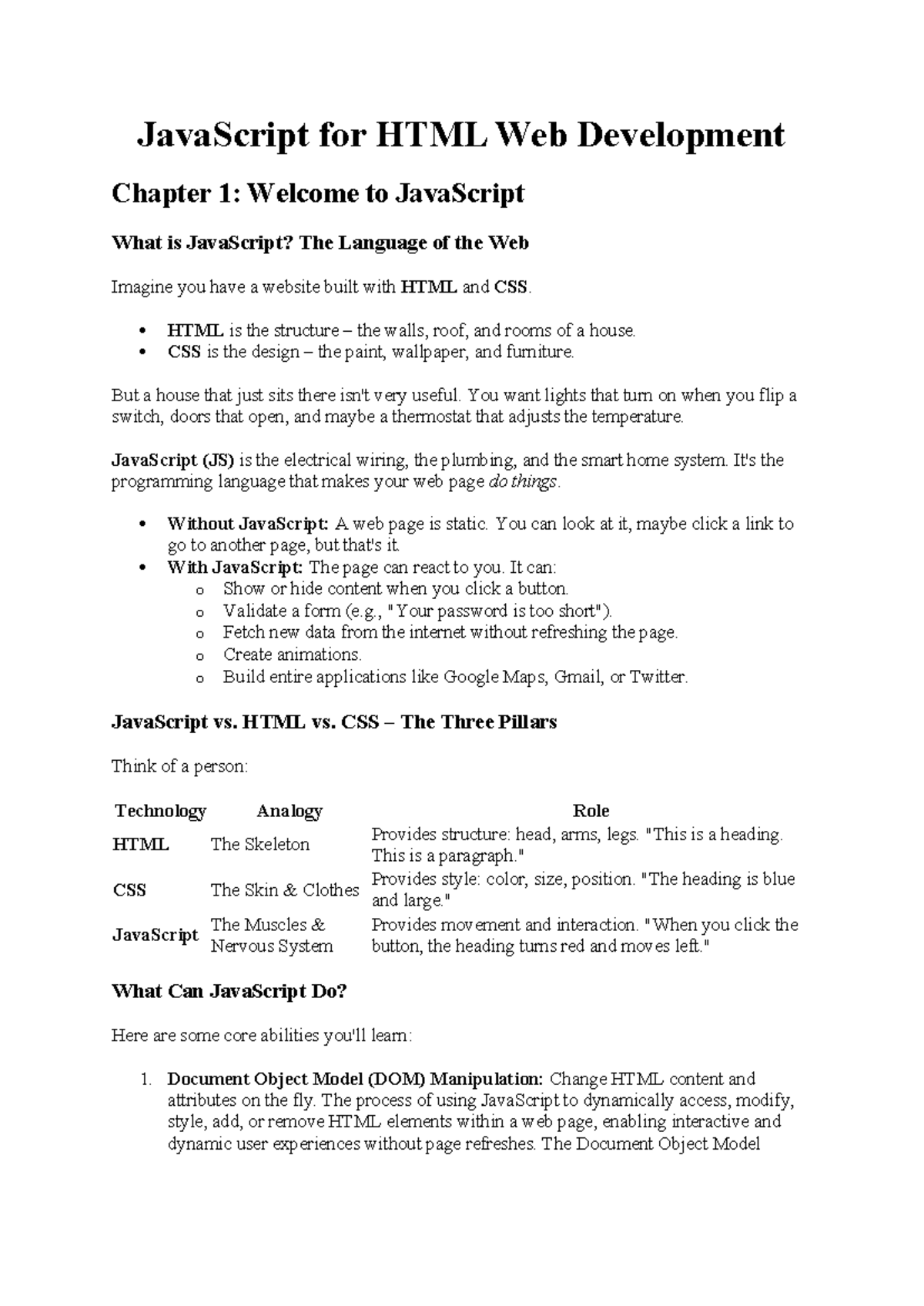 JavaScript for HTML Web Development: Chapter 1 Overview and Basics ...