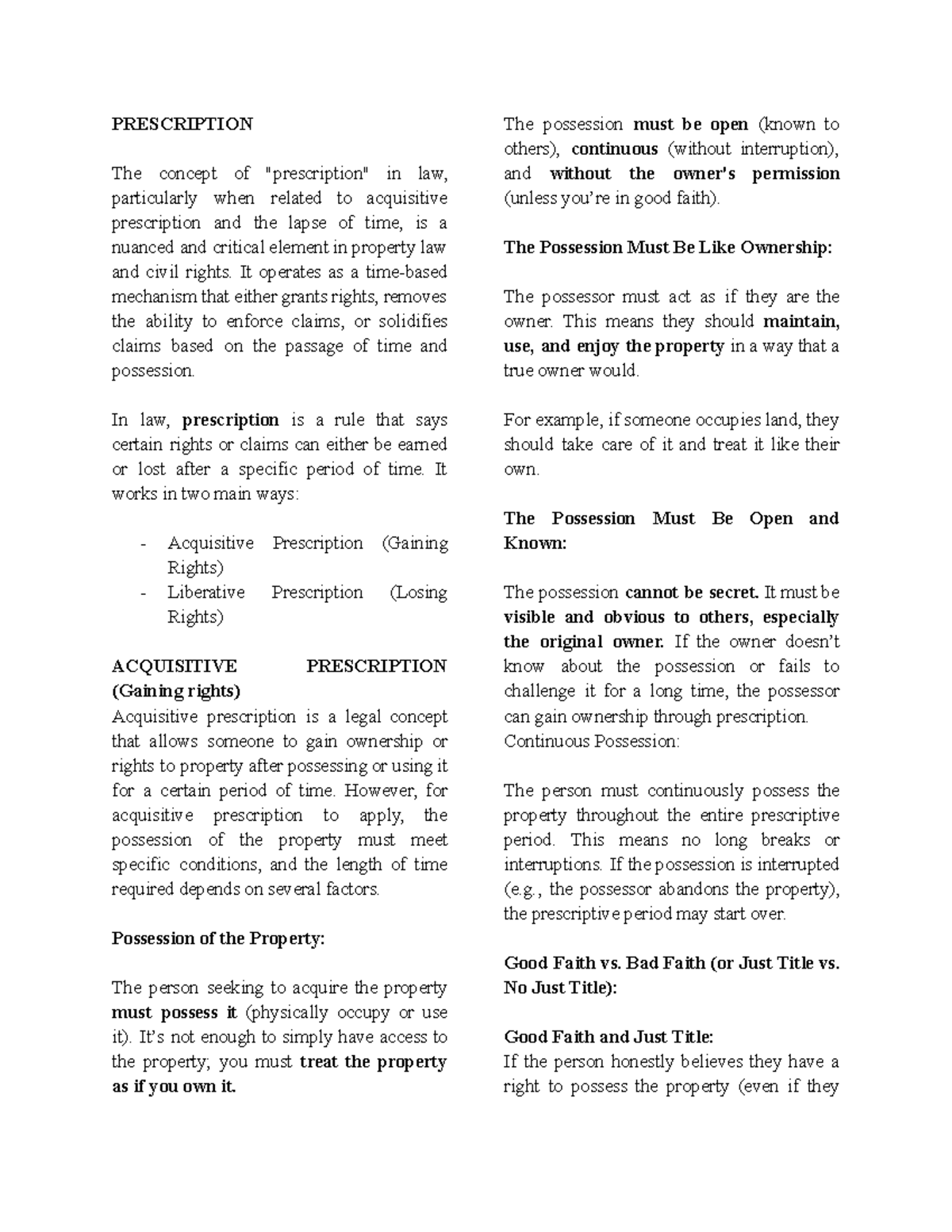 PRESCRIPTION - LECTURE NOTES on Acquisitive & Liberative Prescription ...