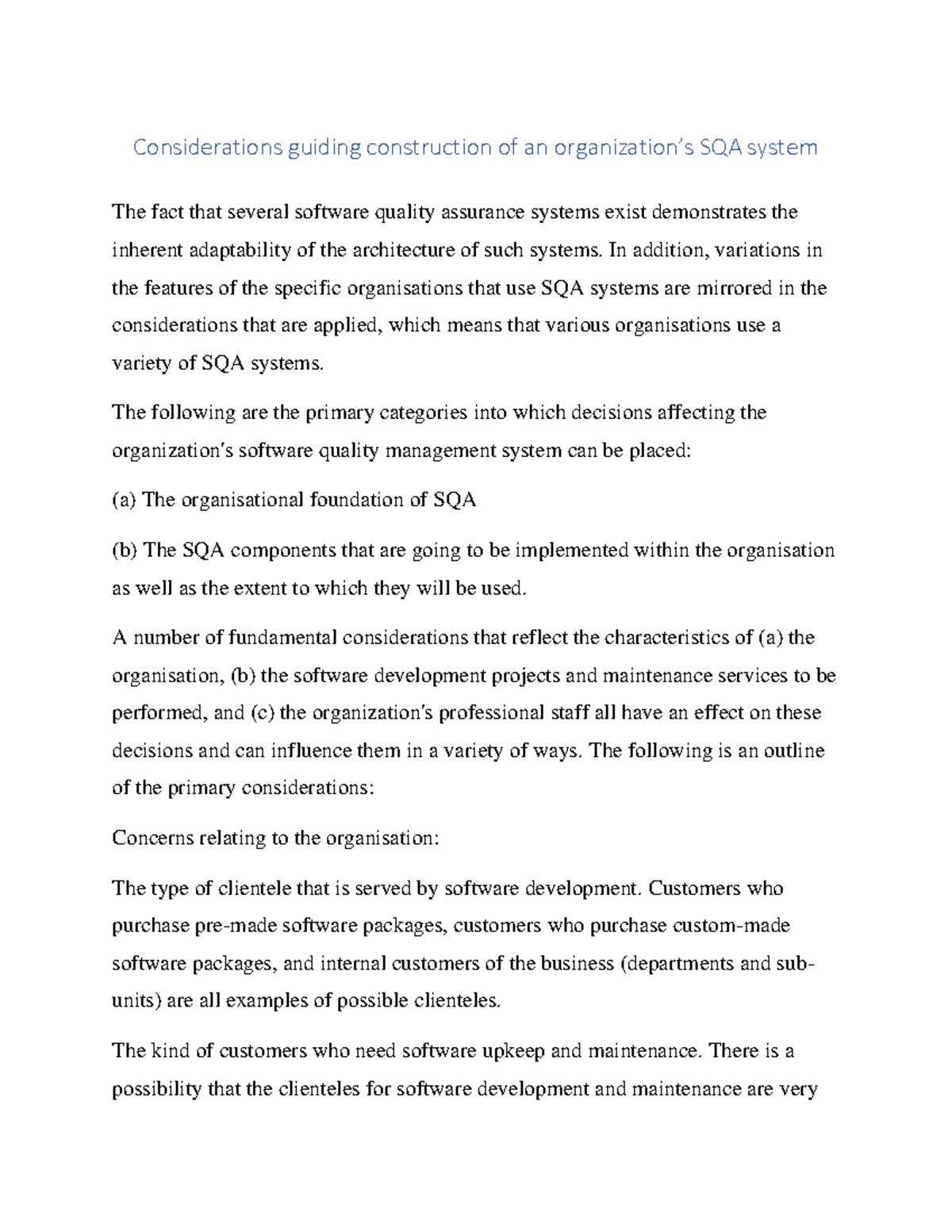 Guidelines for Constructing an SQA System in Organizations - Studocu