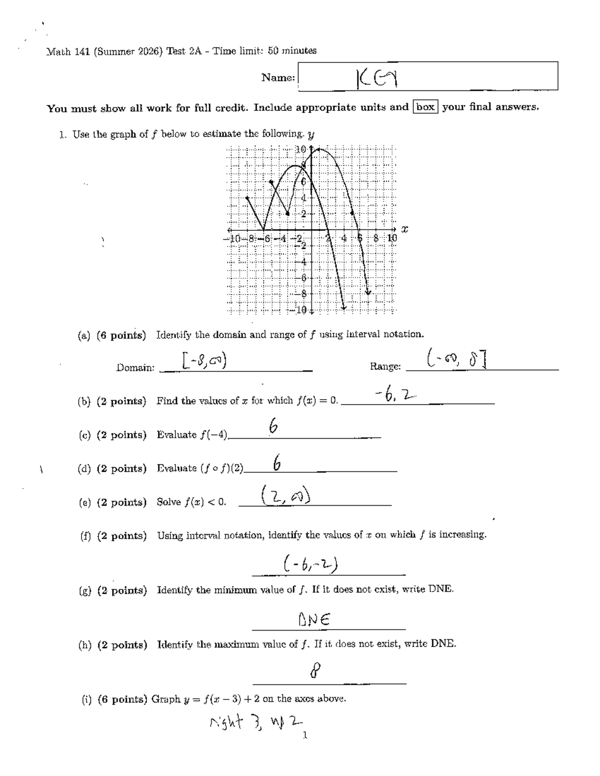 Math 141 (Summer 2026) Test 2A Answer Key and Solutions - Studocu