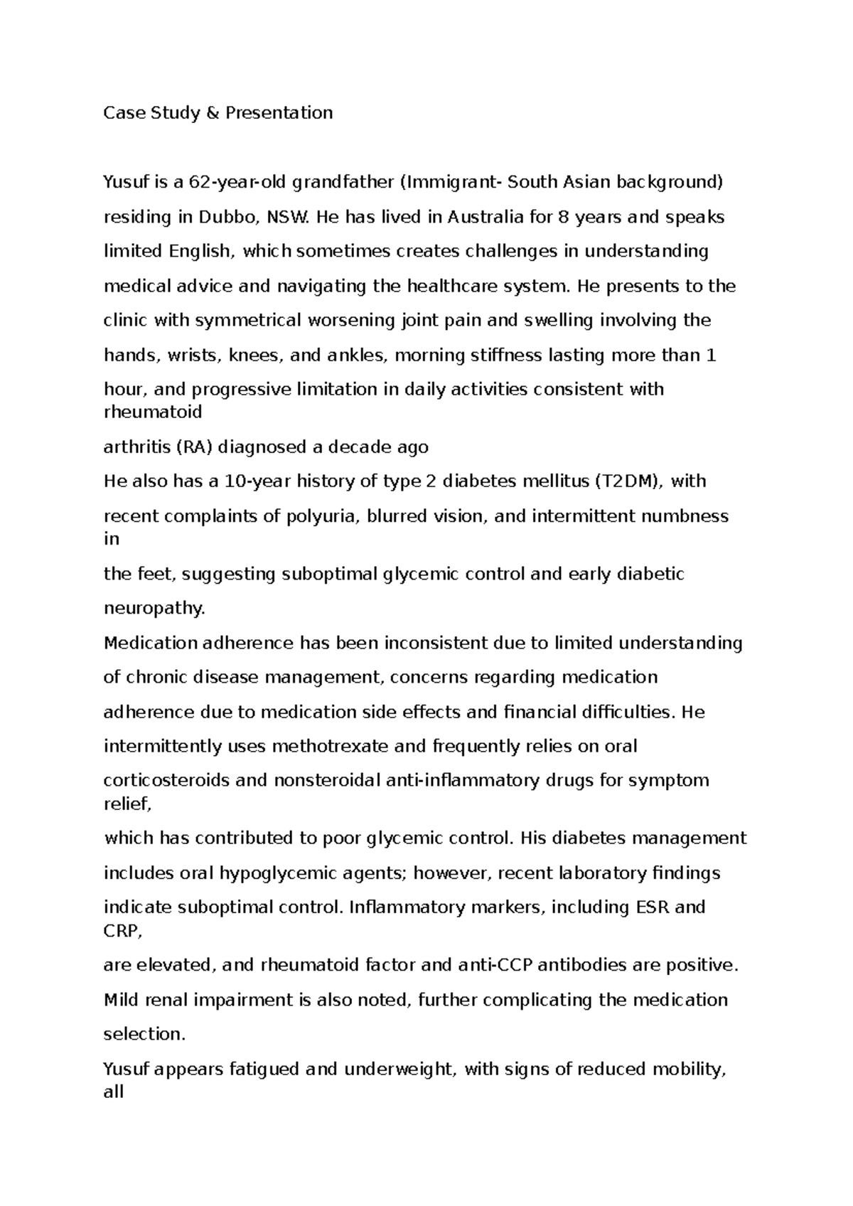 Chronic Illness Case Study Presentation: Managing RA & T2DM ...