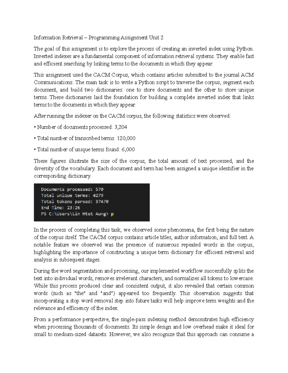 Information Retrieval - Programming Assignment Unit 2: Inverted Index ...