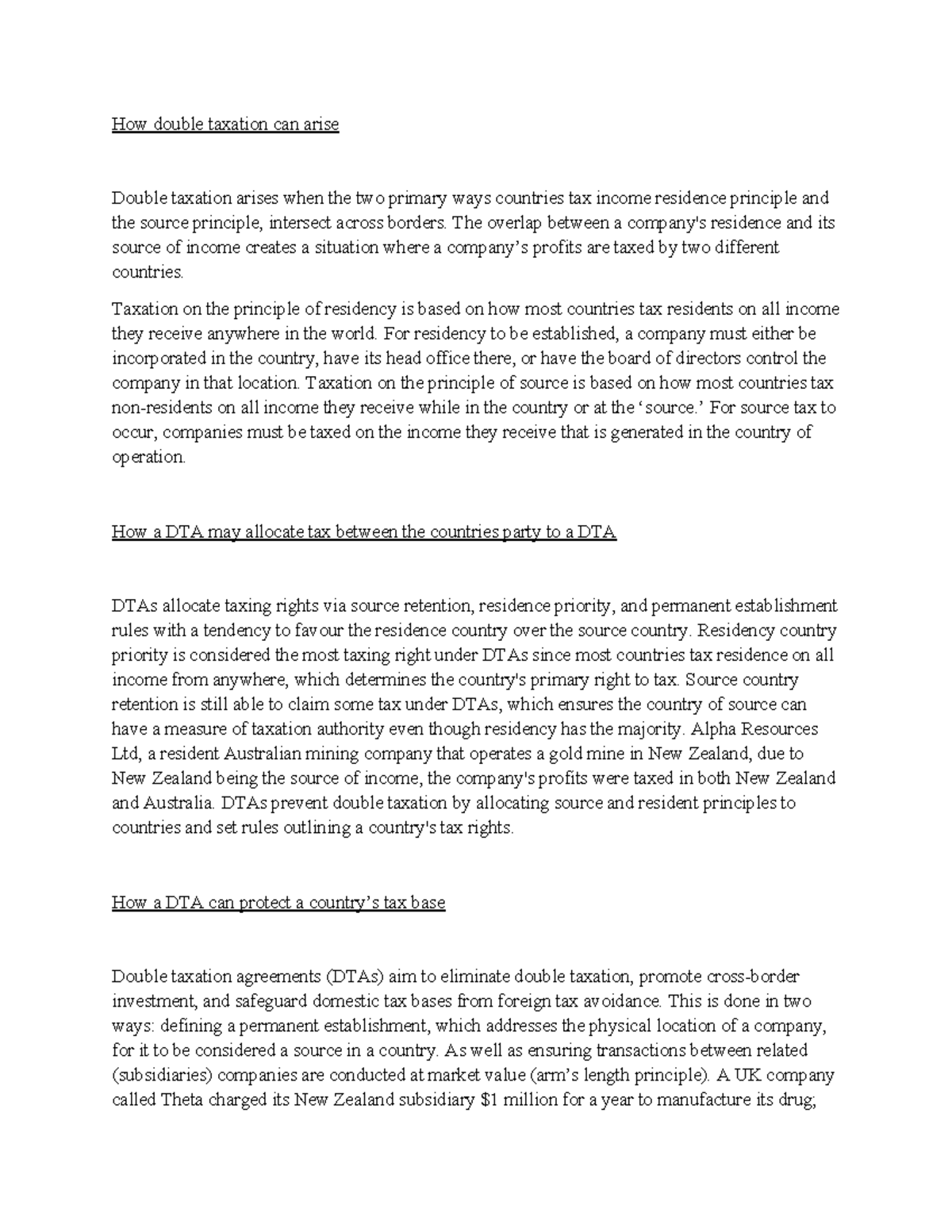 COML Worksheet 5 - Understanding Double Taxation and DTAs - Studocu