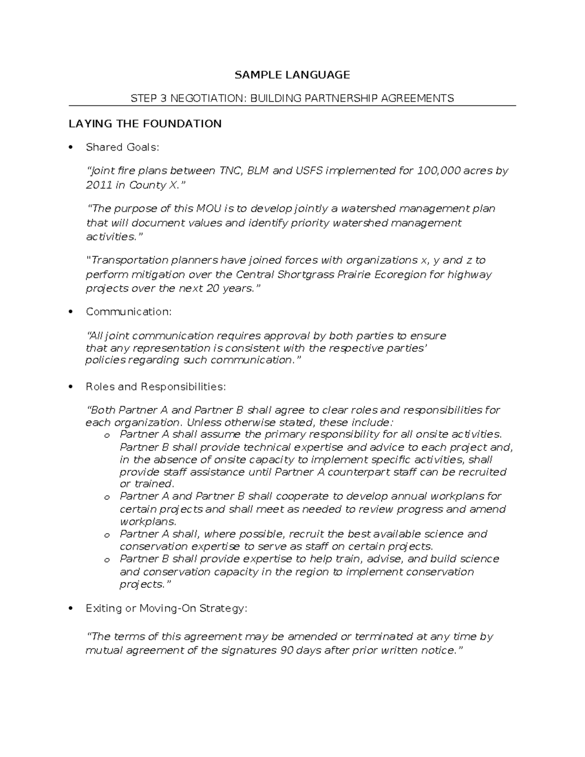 Sample Language: Step 3 Negotiation Partnership Agreements - Studocu