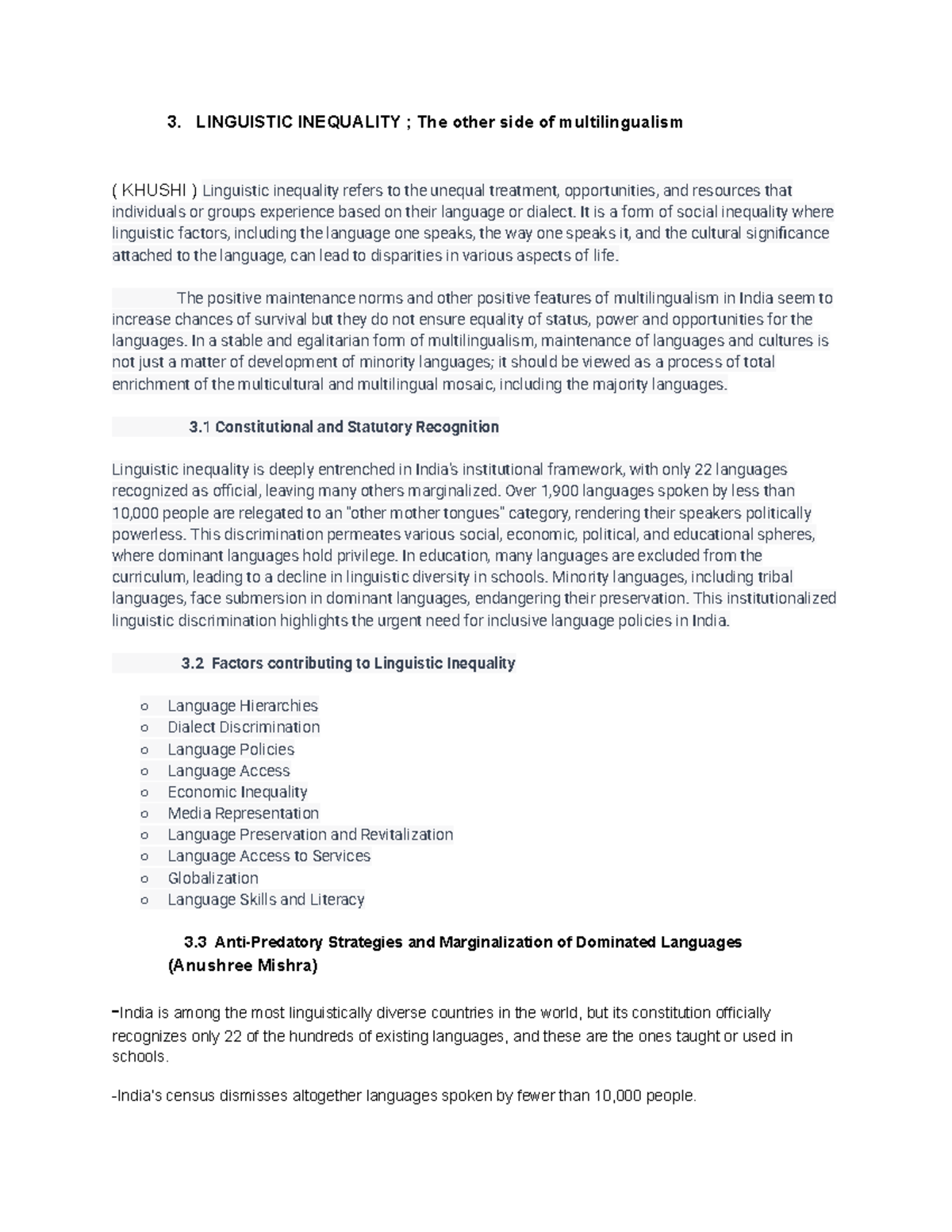 3. LINGUISTIC INEQUALITY: Language, Power, and Marginalization (KHUSHI ...