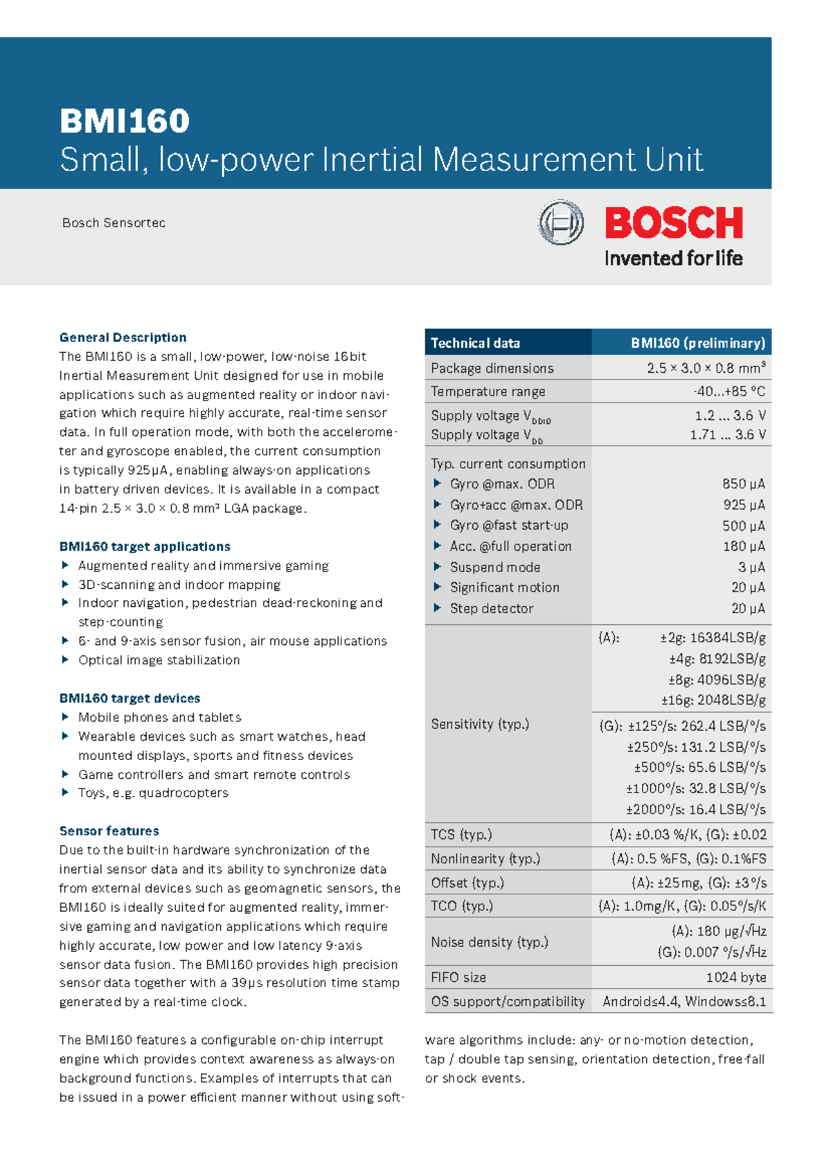 ThisWebsiteIsDumb - Bosch Sensortec BMI Small, low-power Inertial ...
