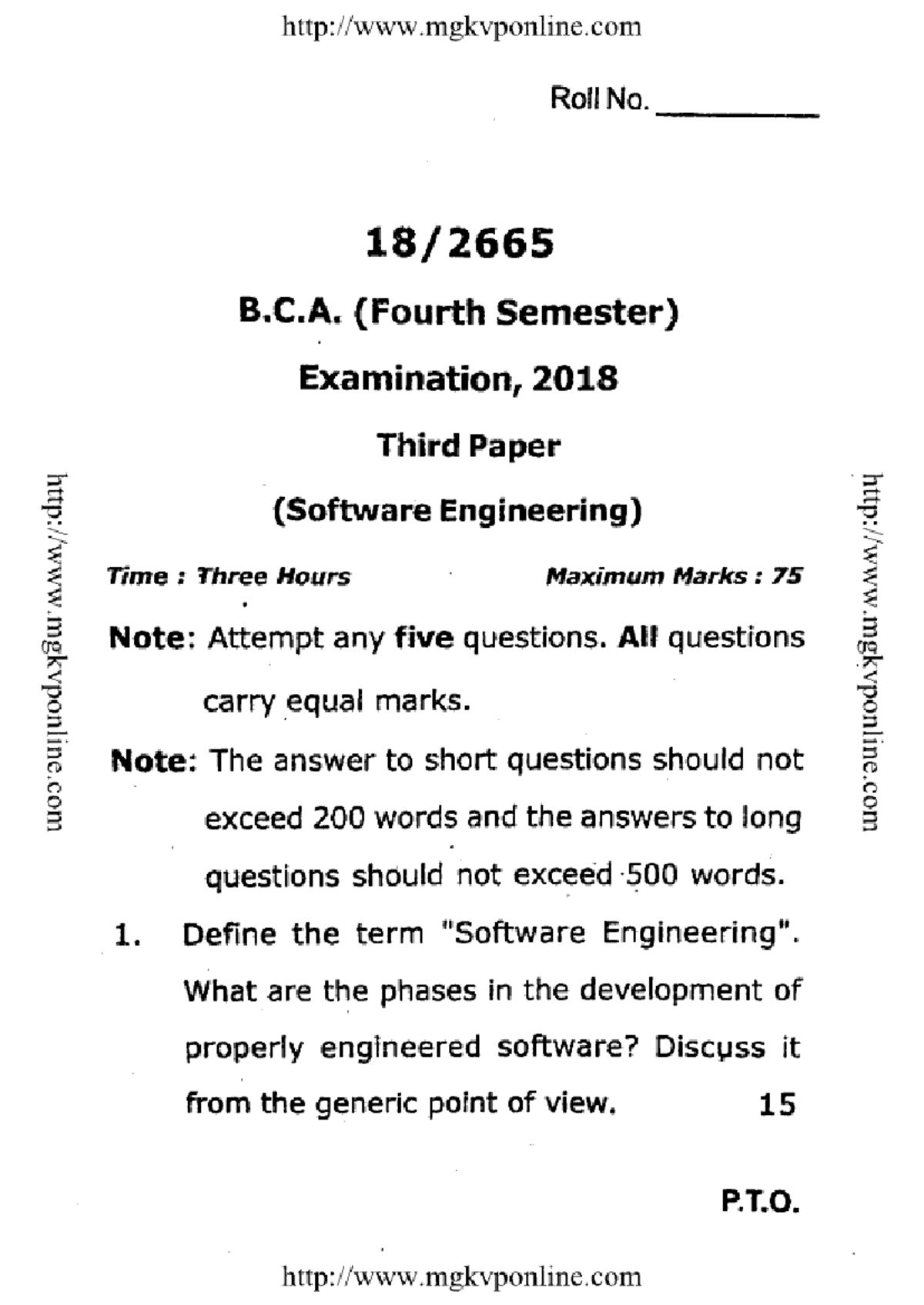 BCA 4th Sem Software Engineering Exam Paper 2018 - Studocu