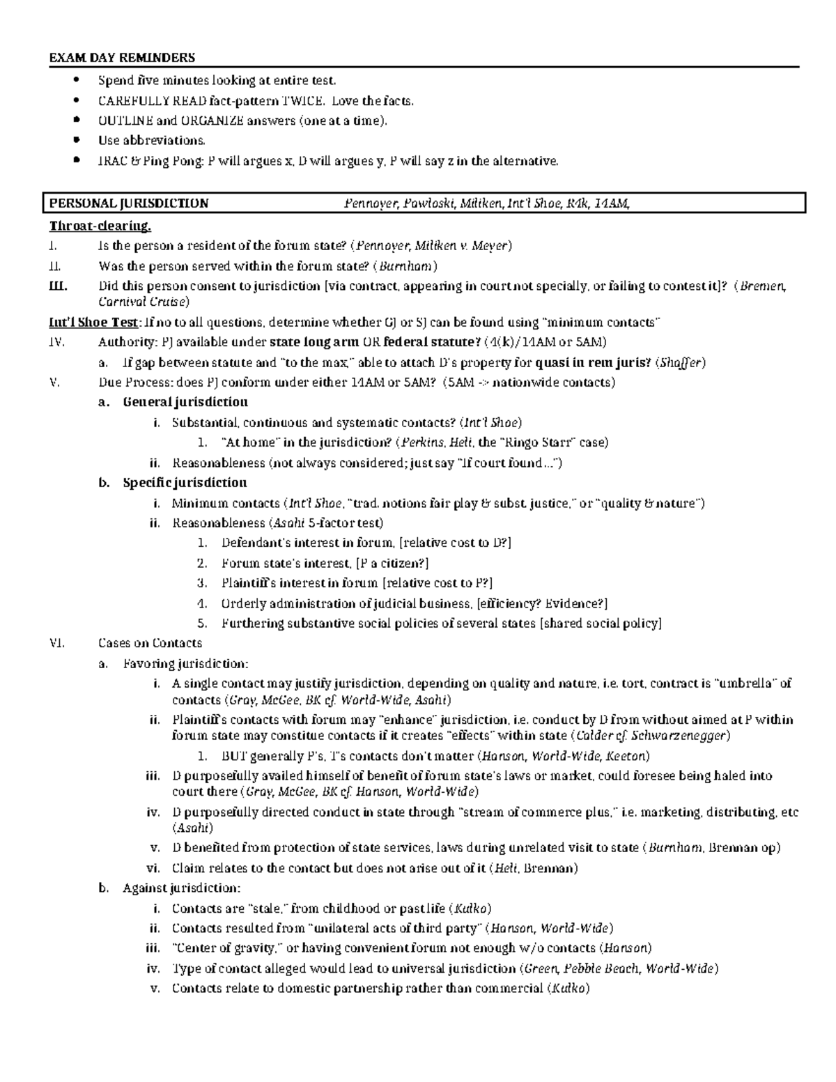 Civil Procedure Outline (CIV 101) - Fall Exam Notes - Studocu