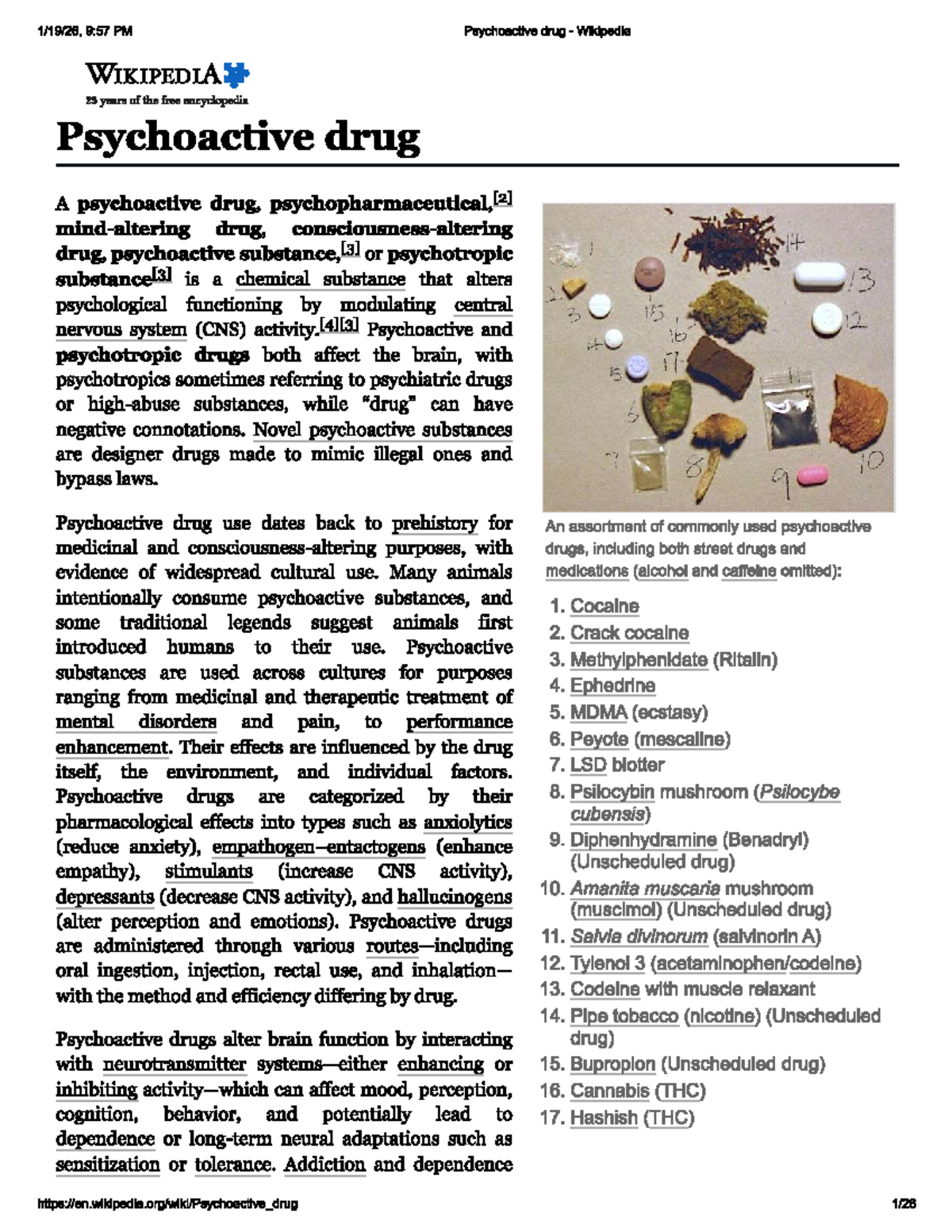 Psychoactive Drugs: Overview and Classification (WIKIPEDIA) - Studocu