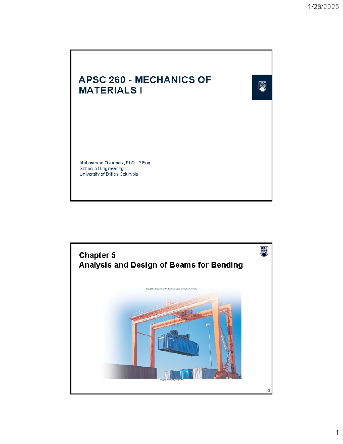APSC 260 Chapter 5: Analysis & Design of Beams for Bending - Studocu
